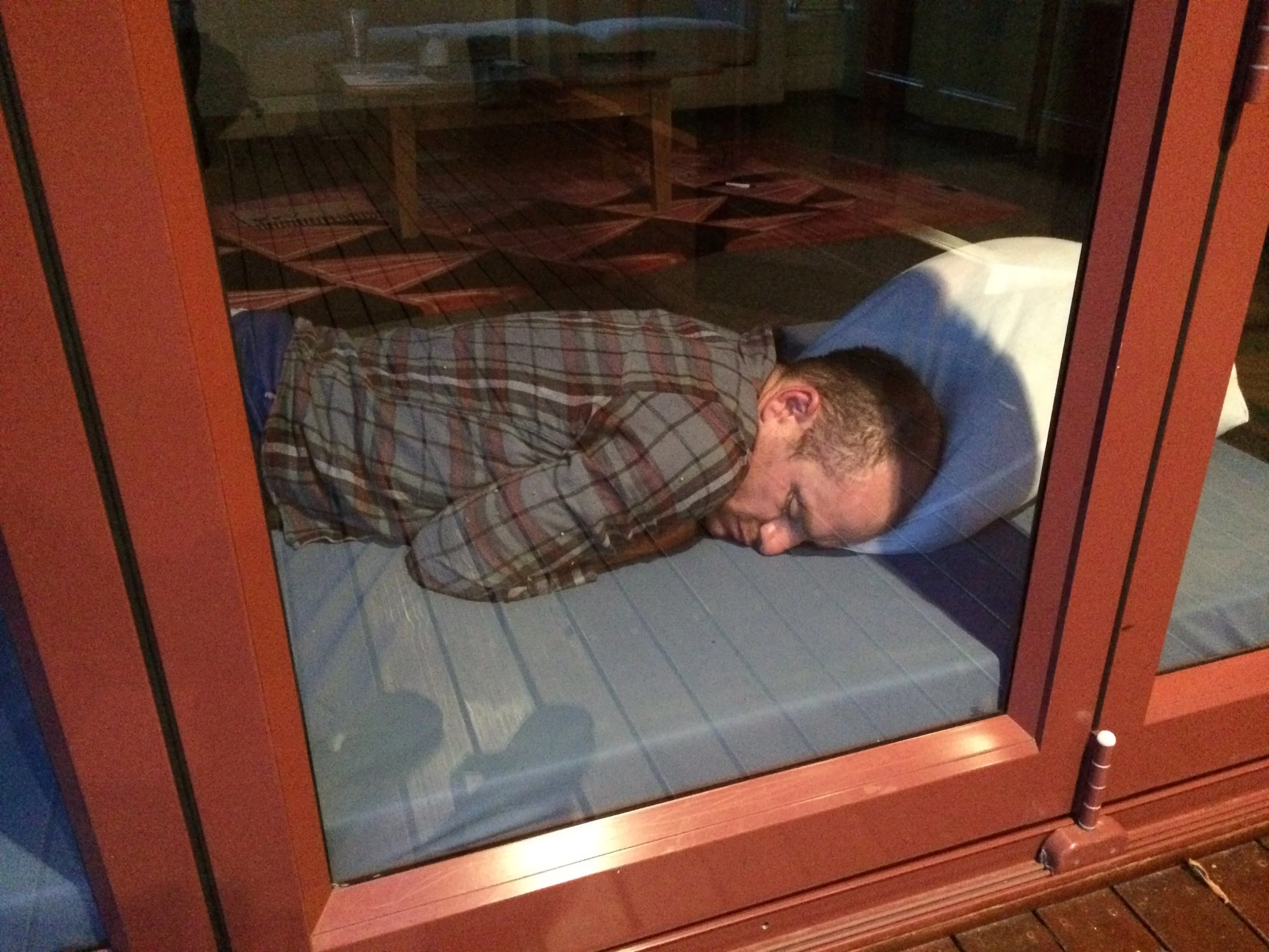 We spent the last night at Pete Fyffe's place. There was a hell of a racket at 5am and I woke in alarm. It was only Nick Crocker arriving home from the party. Exhausted he was the poor lamb.