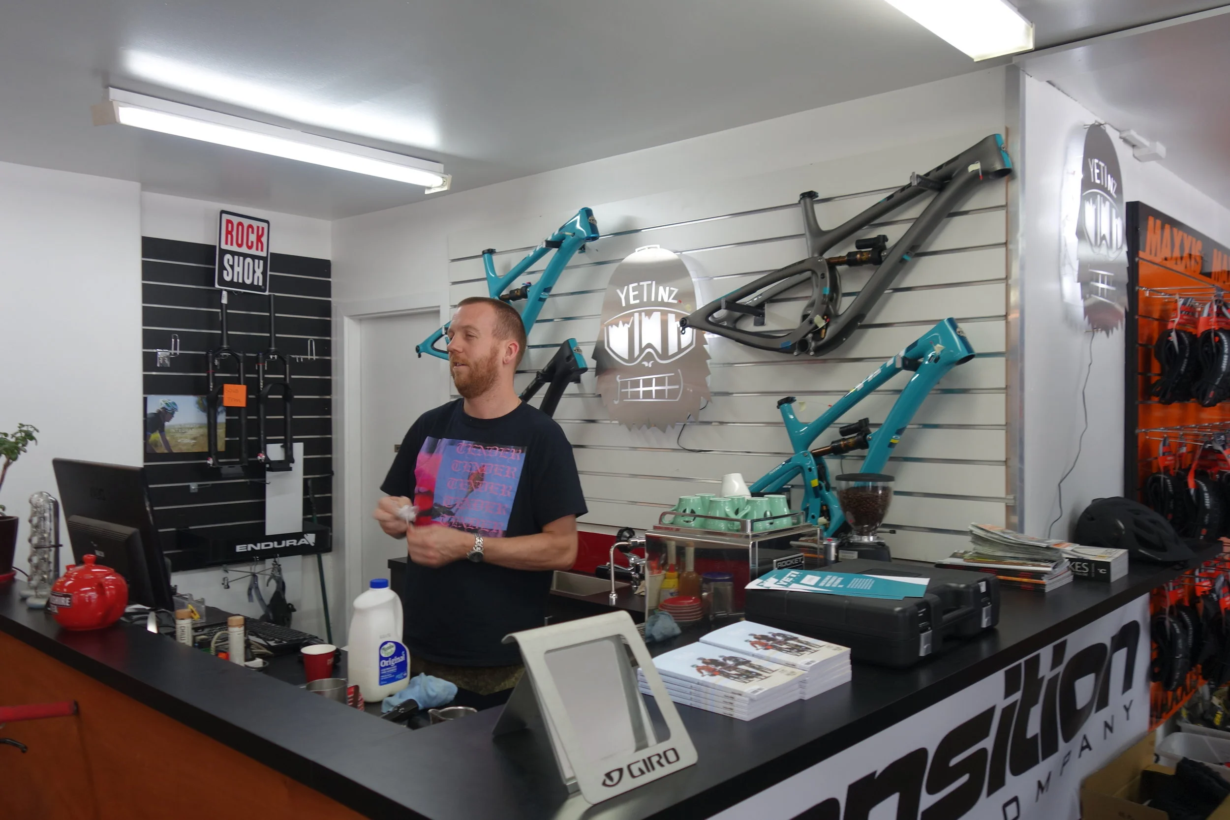 Free coffee with every $5000 frame. Gareth is actually quite busy with the coffee.