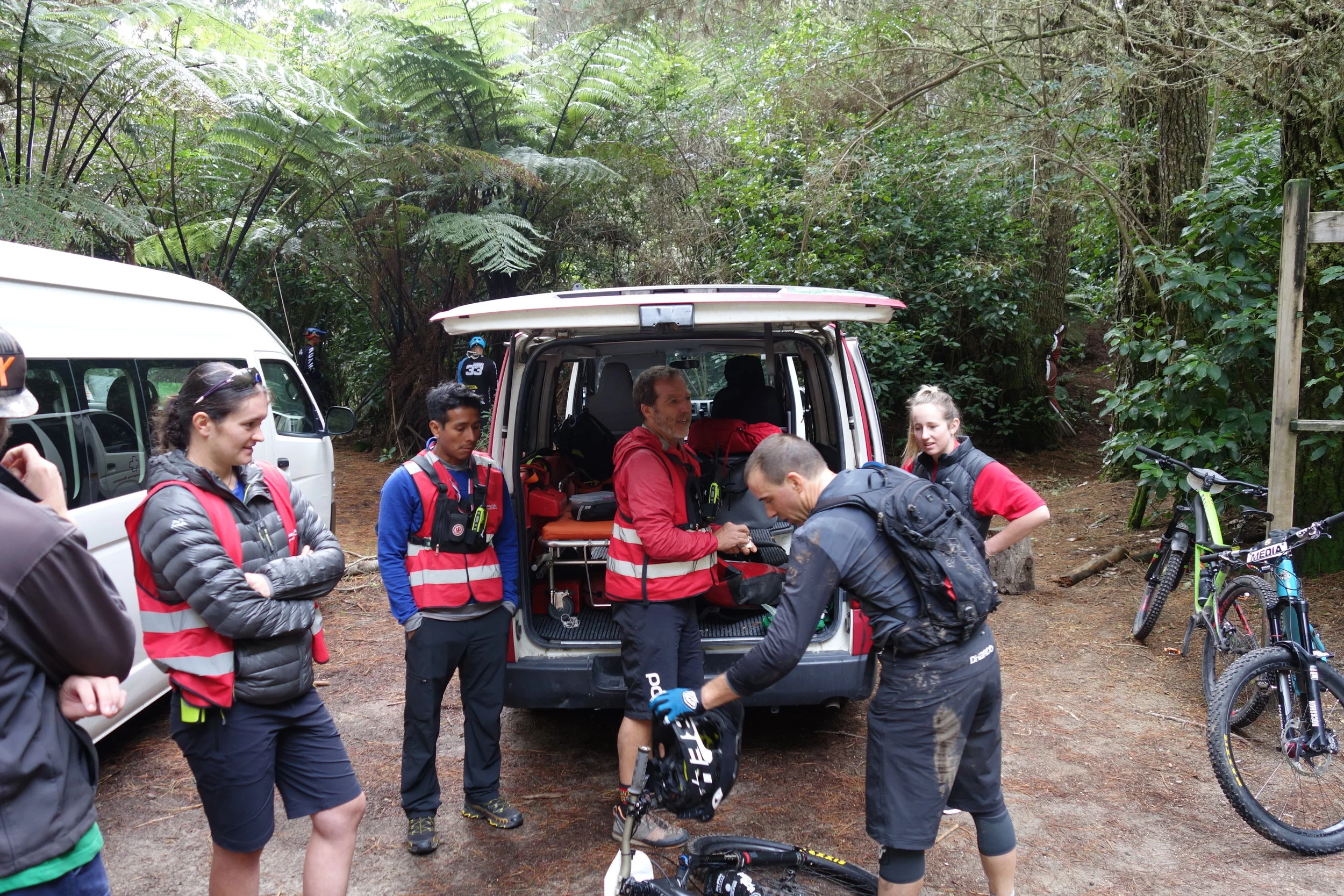 Medics on hand to bandage up bodies that have bounced off mature pine trees.