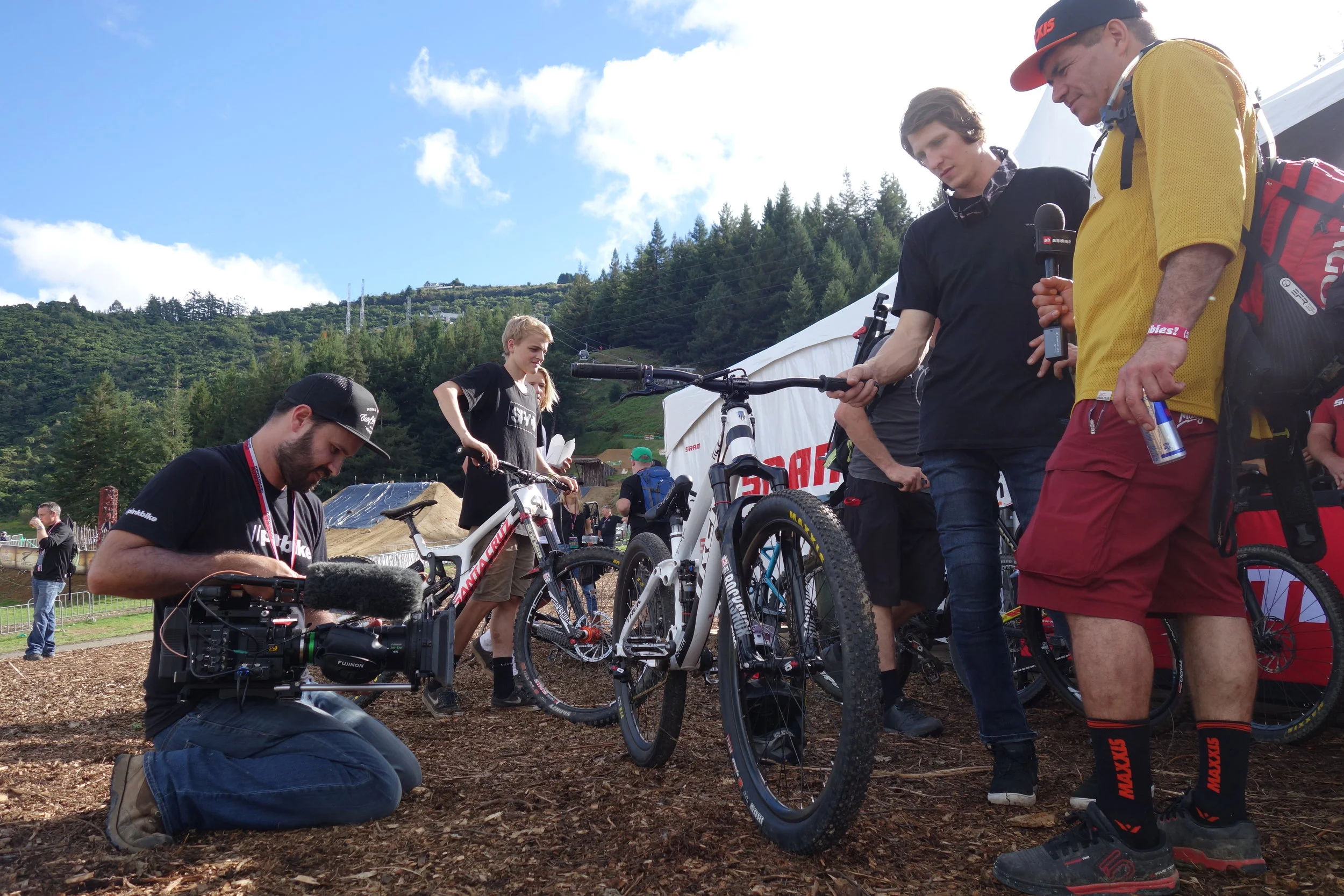 My home boys Jono Drew and brett Tippie getting the goods from Brandon Semenuk. I'm still too scared to get amongst it but I make my move.....