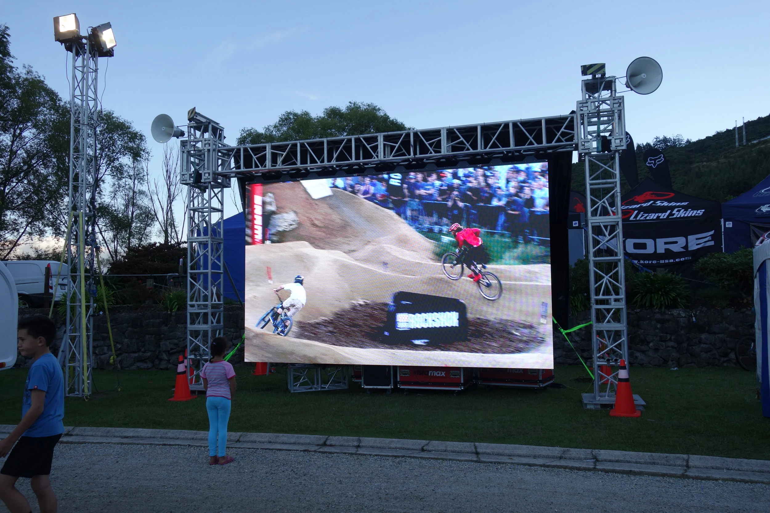 If you have a crowd phobia (or a 51 year old bladder) you can watch the action on the big screen.