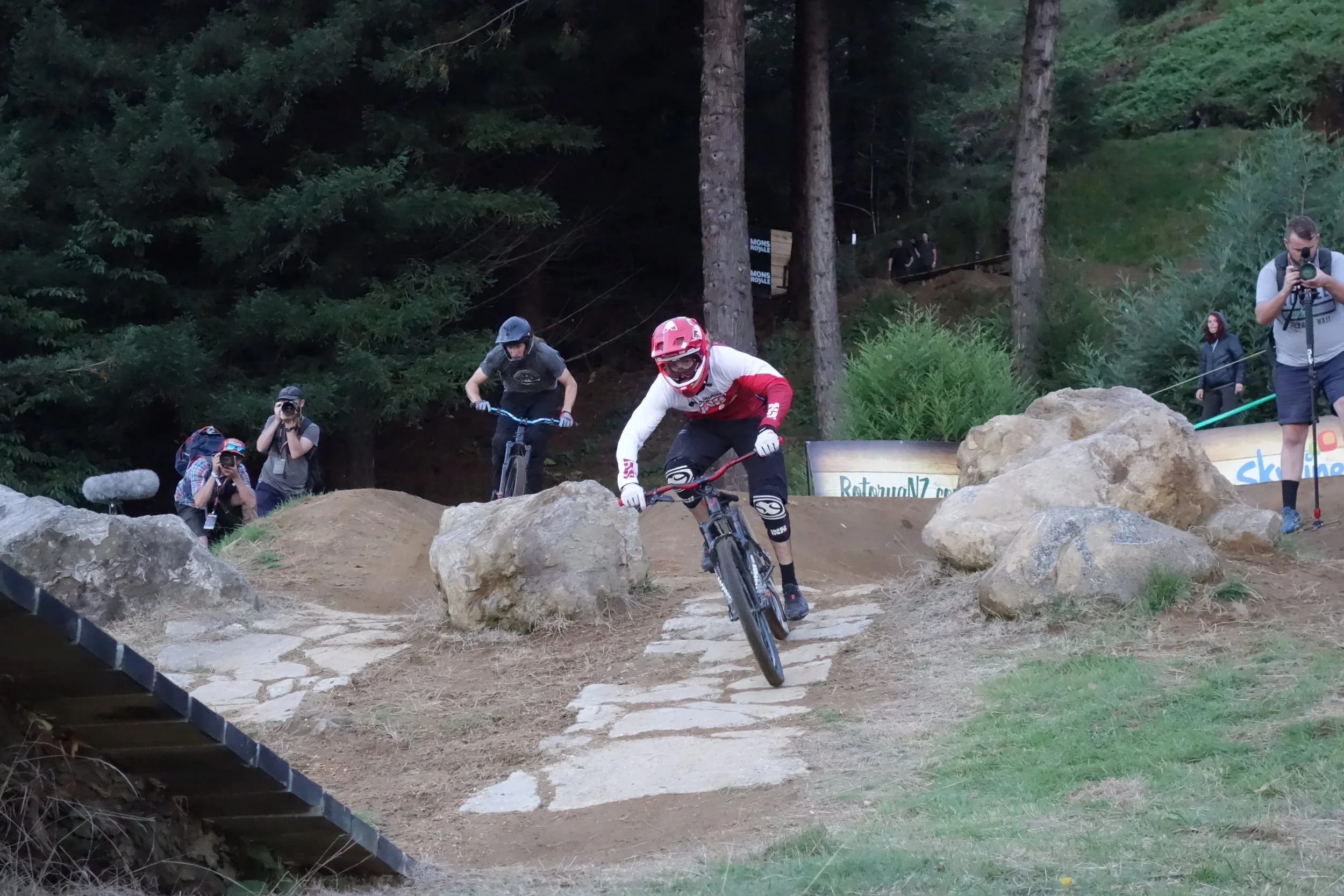 Snapping out of the berm and into the first big jump feature. I was so excited I forgot to keep tabs on who was who and I stuffed up the rest of my journalistic plan to name the riders... sorry.