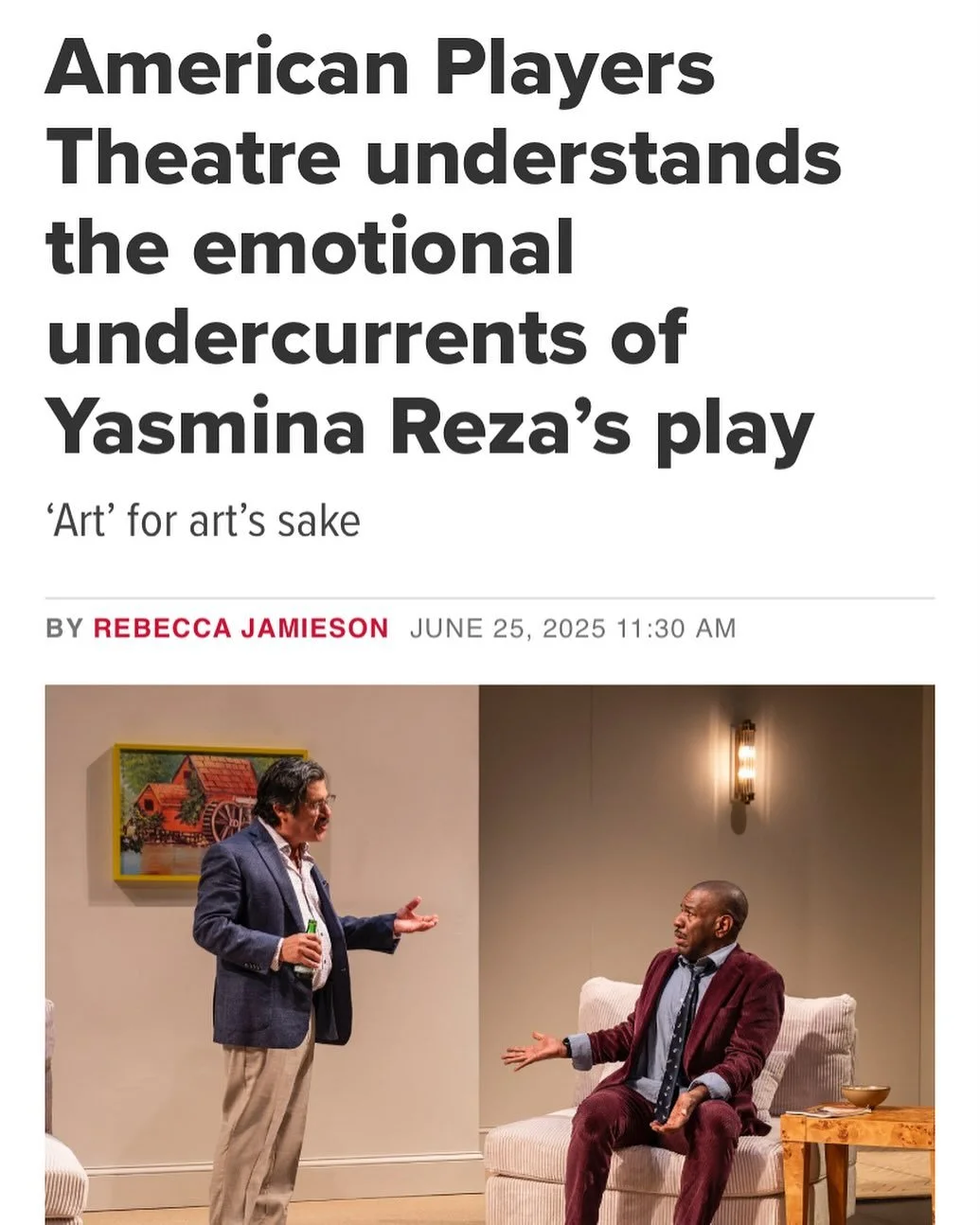 New theater review in @isthmusmadison ! It was a treat to see my first @americanplayers show of the season - Art by Yasmina Reza, directed by Jackson Gay.