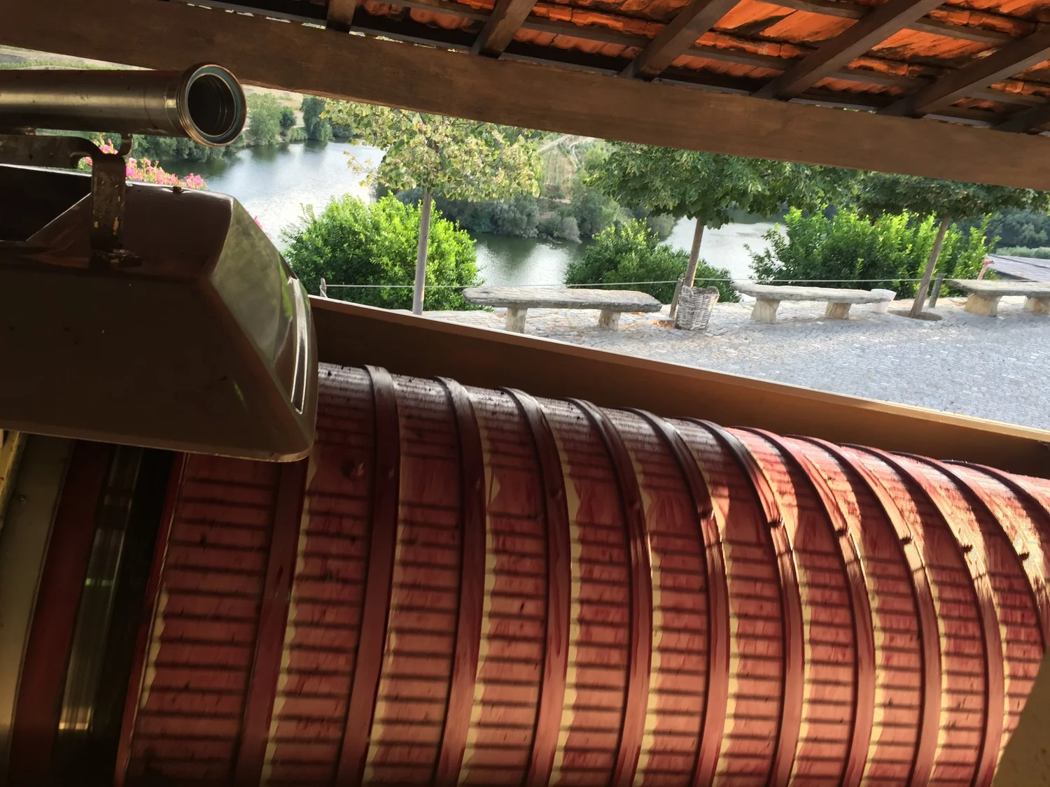  Pressing of grapes that afterwards is pumpe to the “lagars”, juice, skins and pits together! 