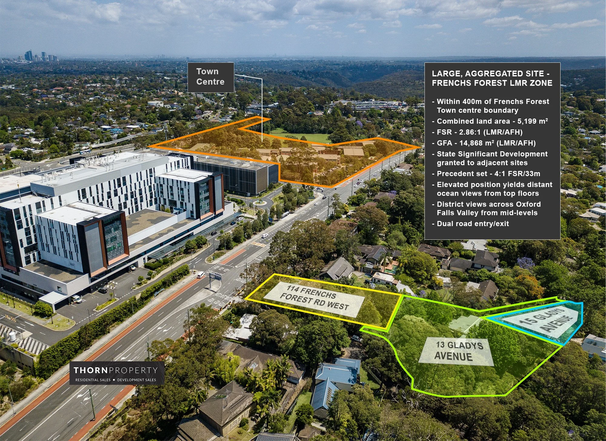 13-15 Gladys Ave &amp; 114 Frenchs Forest Rd West, Frenchs Forest development site aerial view