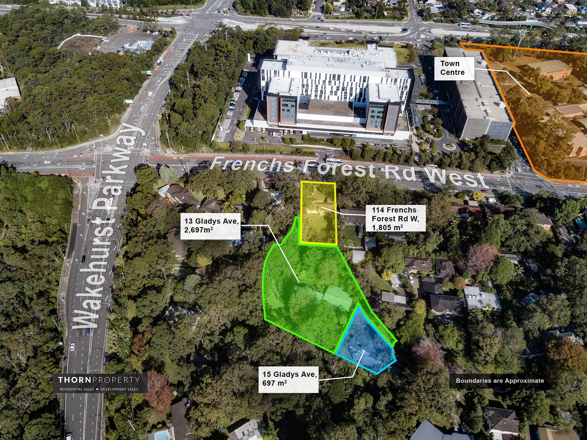 13-15 Gladys Ave &amp; 114 Frenchs Forest Rd West, Frenchs Forest development site aerial view