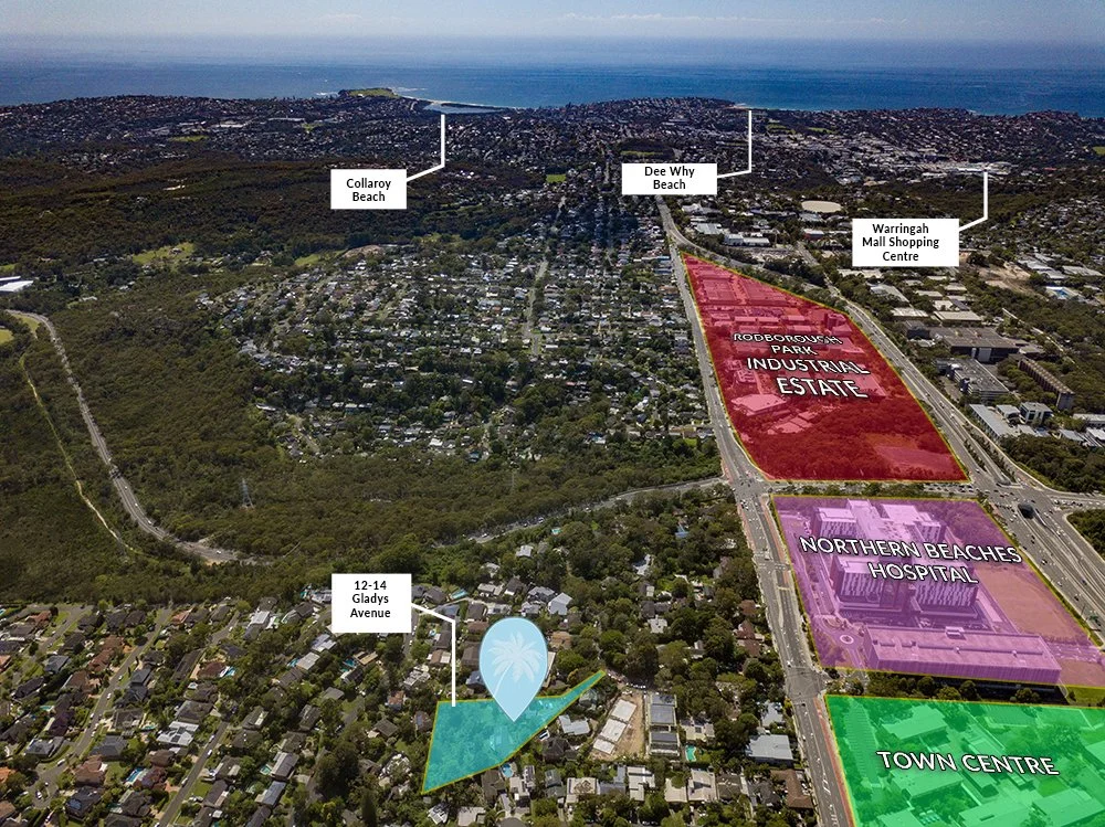Aerial view of Northern Beaches development site 12-14 Gladys Avenue, Frenchs Forest