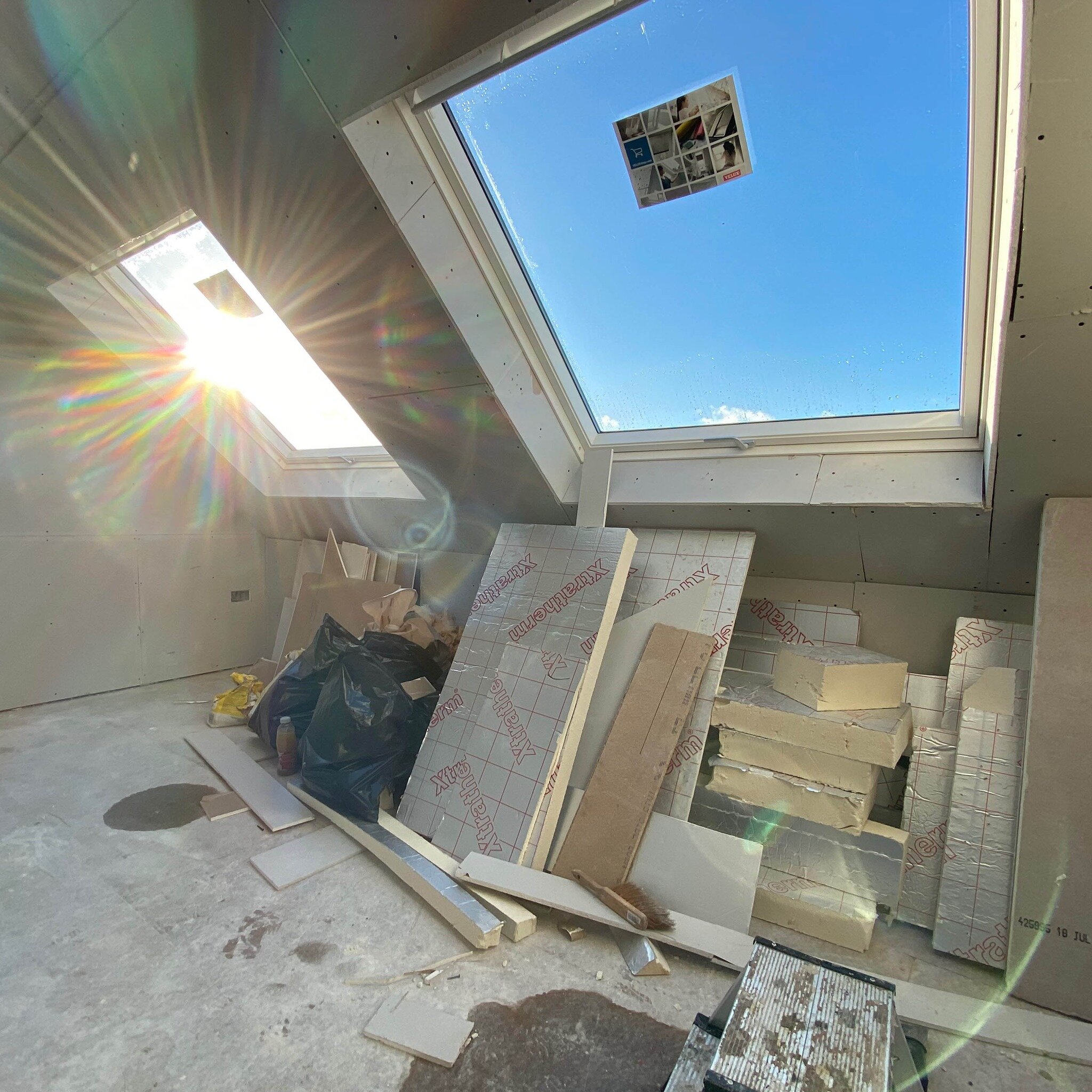 REFURB - Two mega Velux windows in our recent development that flood the room with light. 

We do like to oversize our glazing and these two Velux windows are my favourites. Over the years we have experimented with a wide range of Velux sizes and com