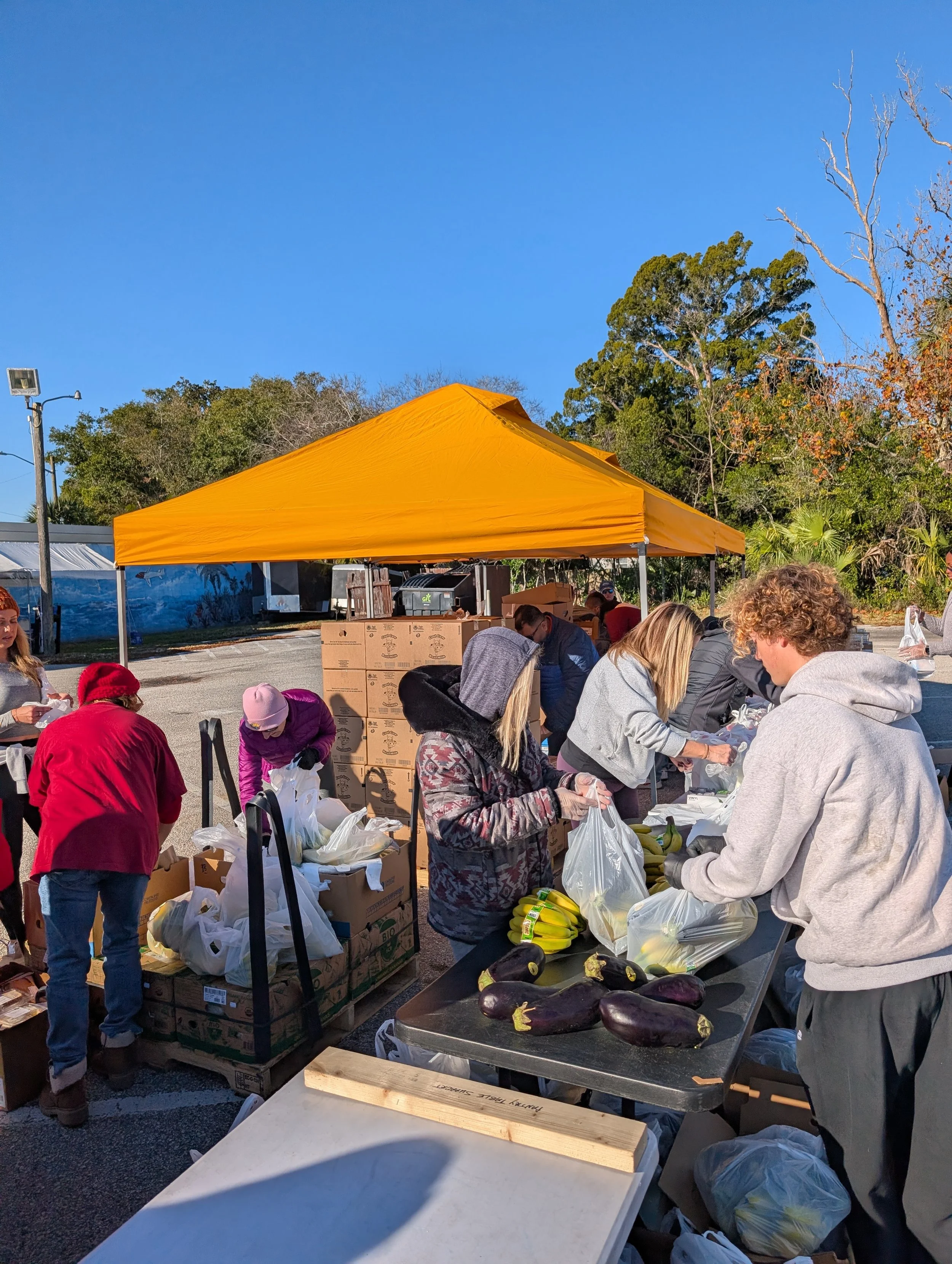 volunteers at a food drive
