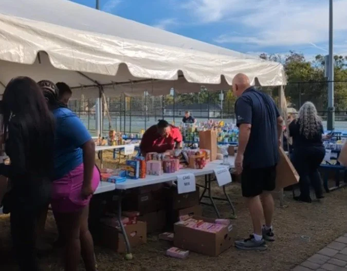 volunteers filling donation bags