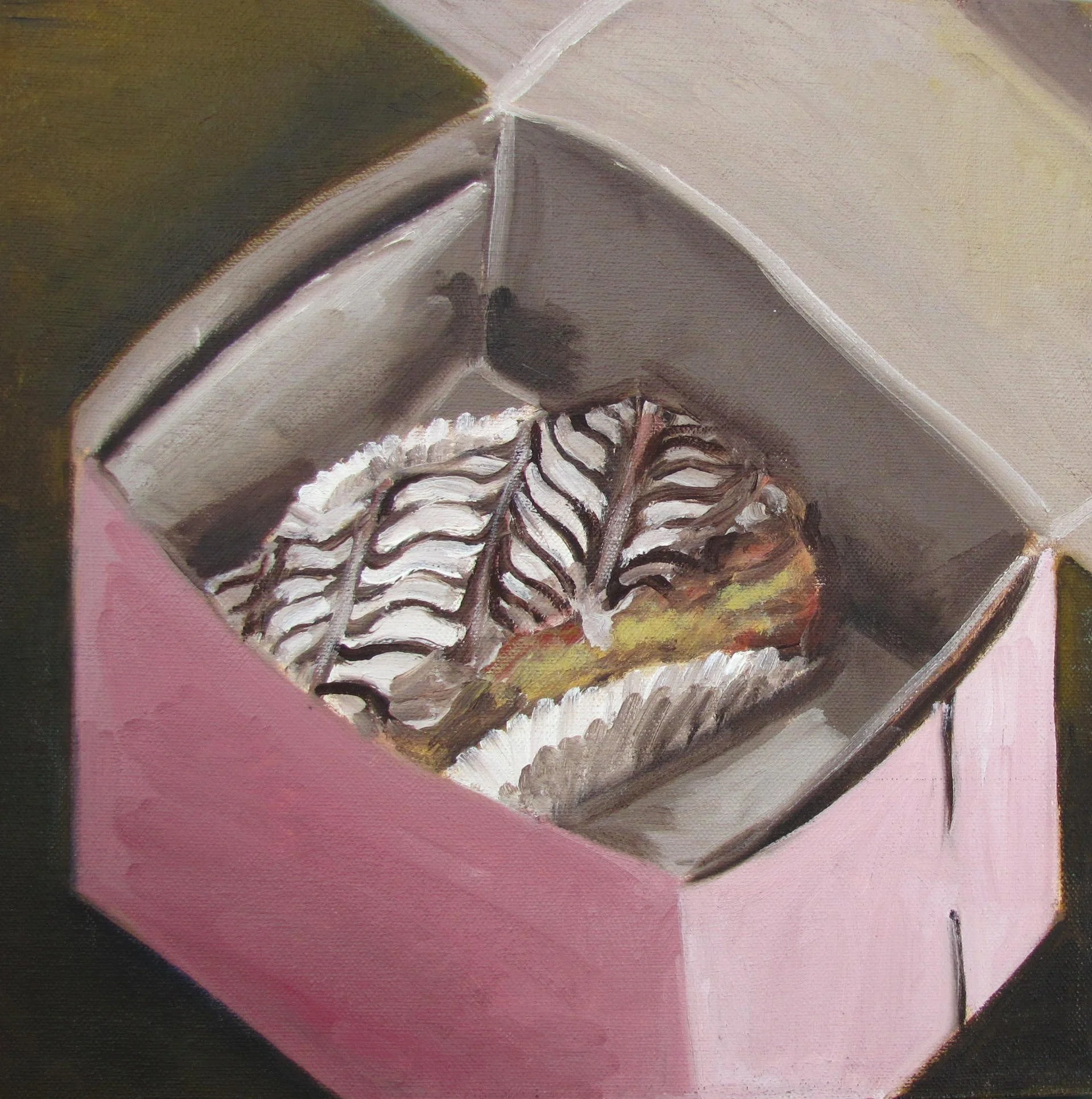  Napoleon in a pink pastry box  10 X 10 . OIL / CANVAS  SOLD 