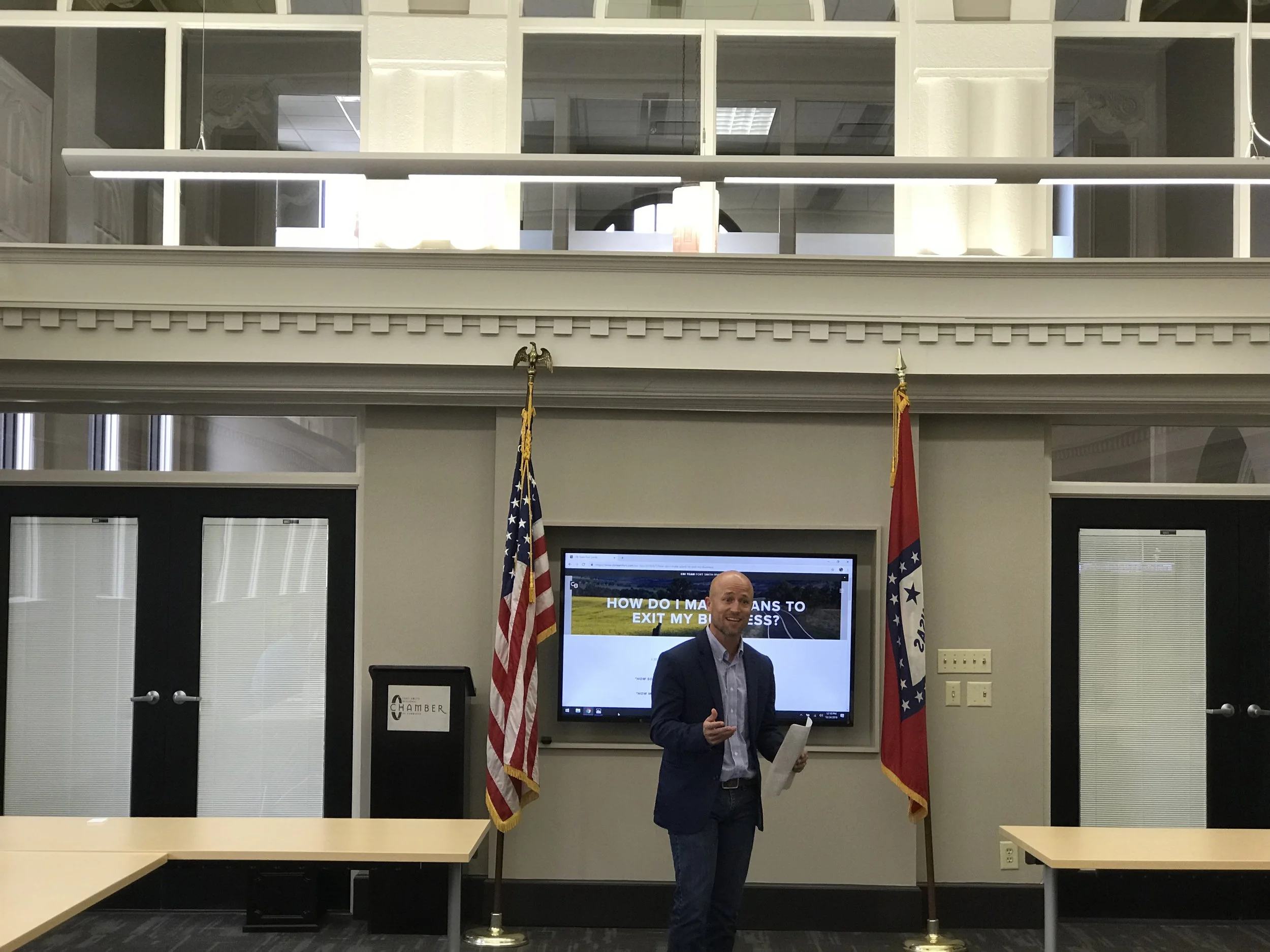 Mark Kincannon speaking to River Valley business owners about the exiting and transition process.