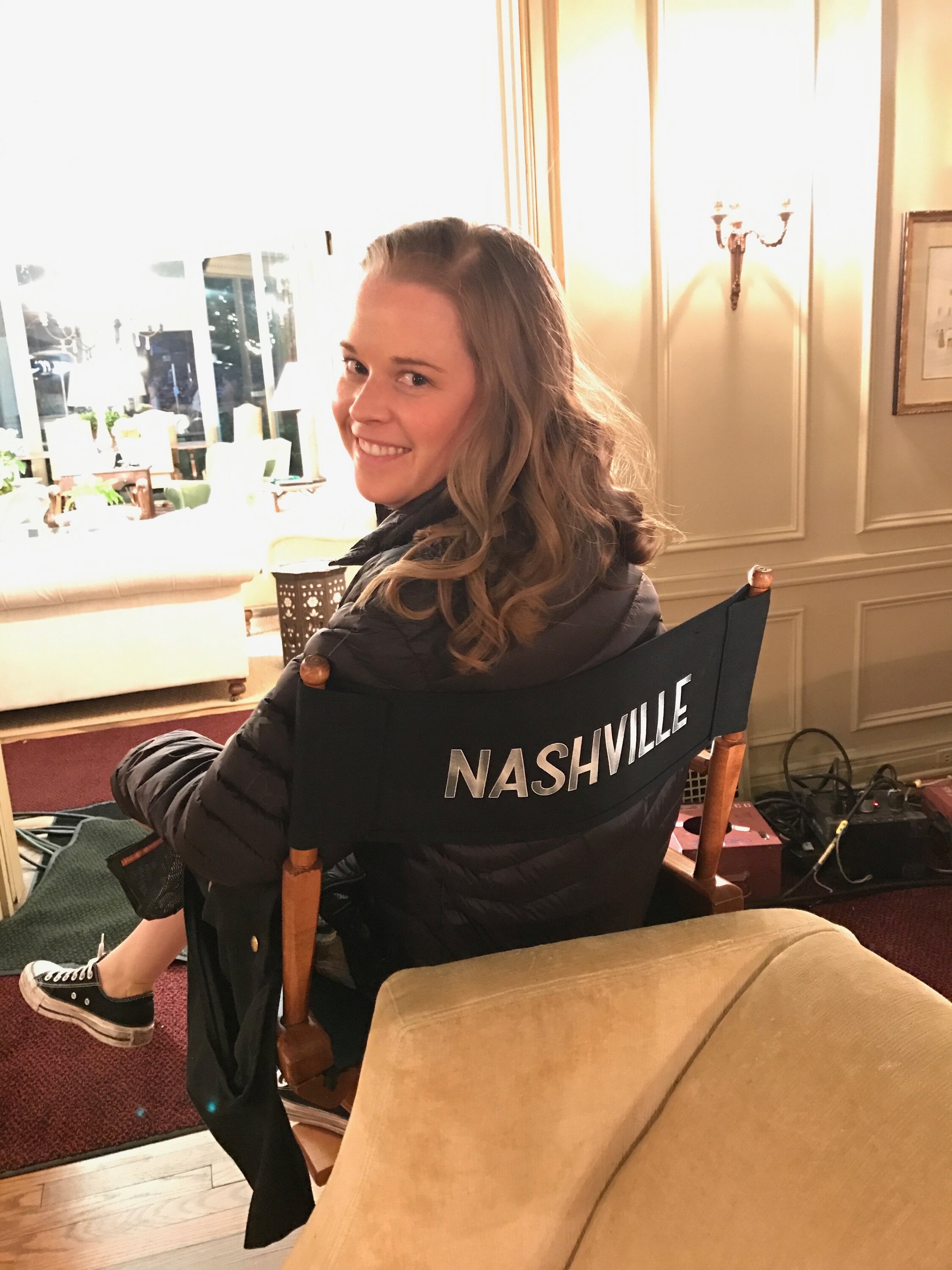 On set of ABC/CMT Nashville , Season 5, 2017.