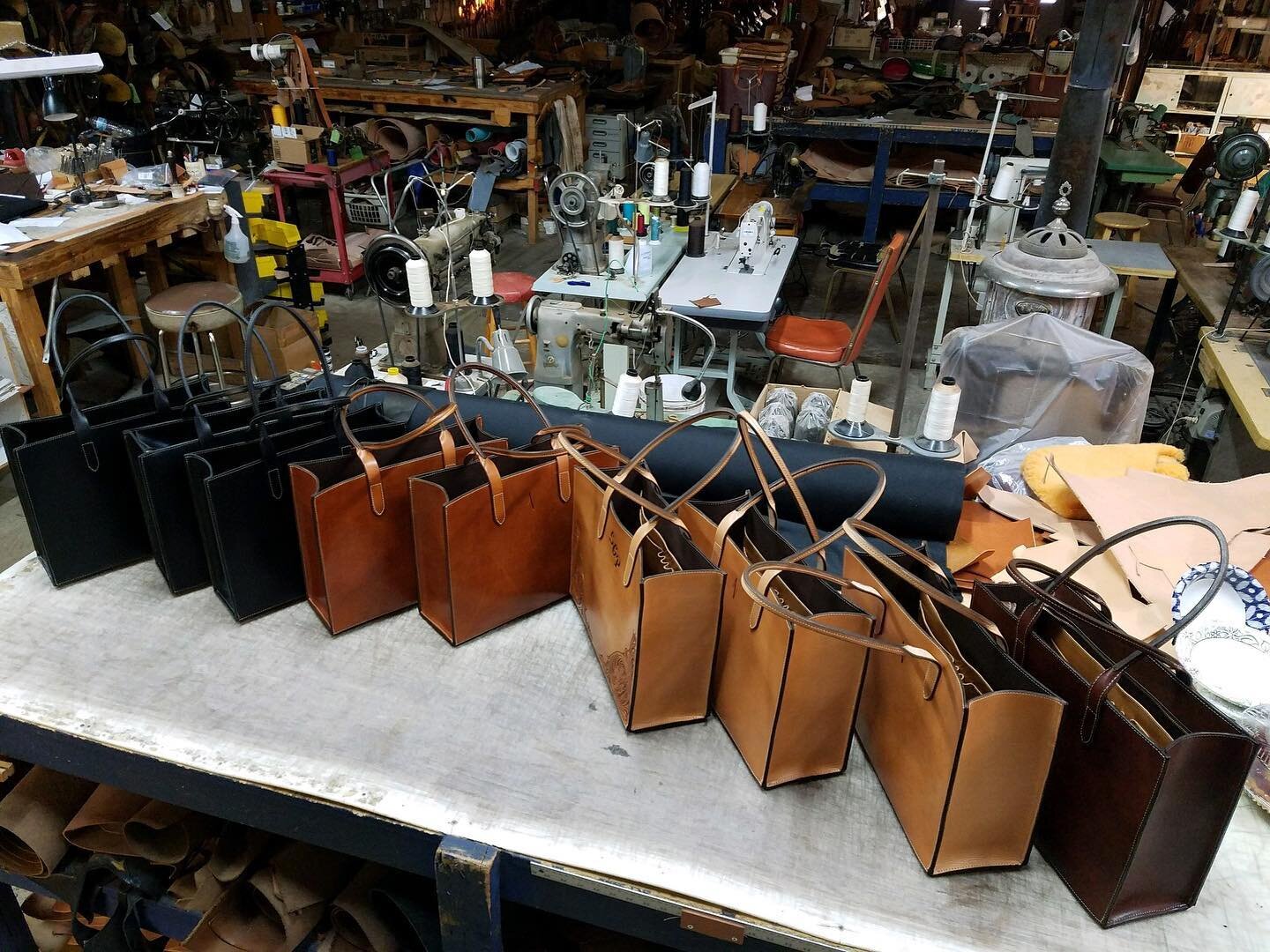 Nine @amyvioletteco Perfect Totes in all the colors/styles ready to be shipped out today! I&rsquo;m so proud of the craftsmanship, quality, and beauty of each tote. I love knowing that behind each tote pictured is a person, a story, an adventure, a l