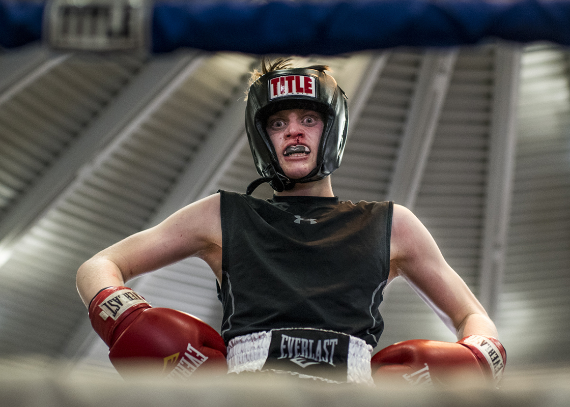A young boy in the boxing ring during the Arnold Sports Festival in Columbus, Ohio on March 5, 2017.