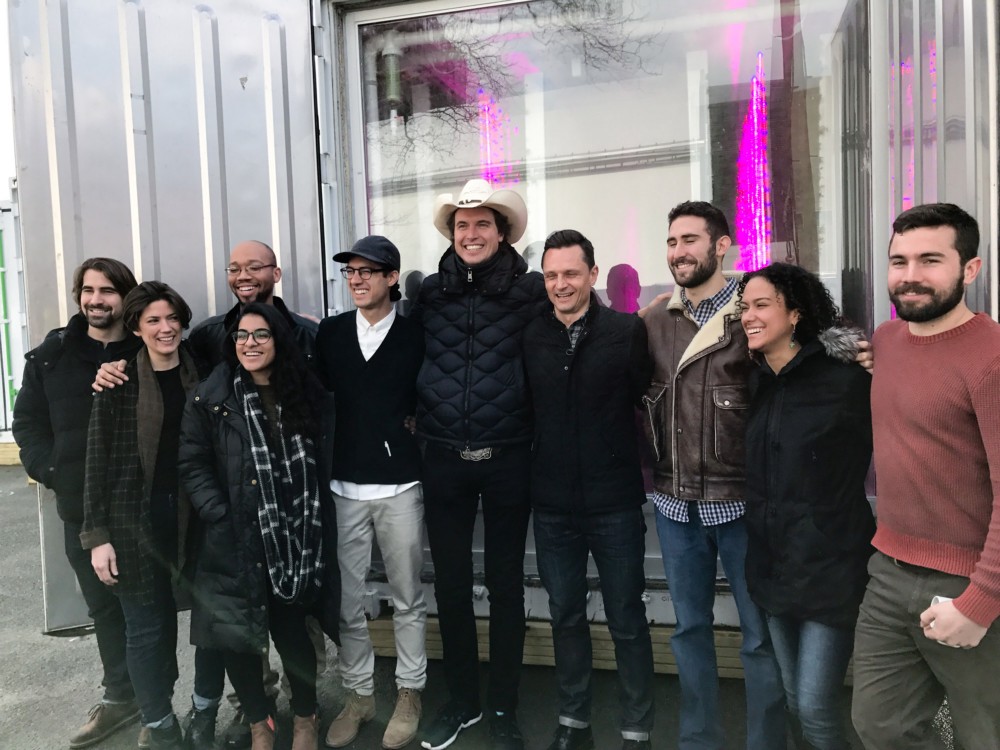 Musk and Peggs (center) with the Brooklyn growers. (Photo by Steven Levy)