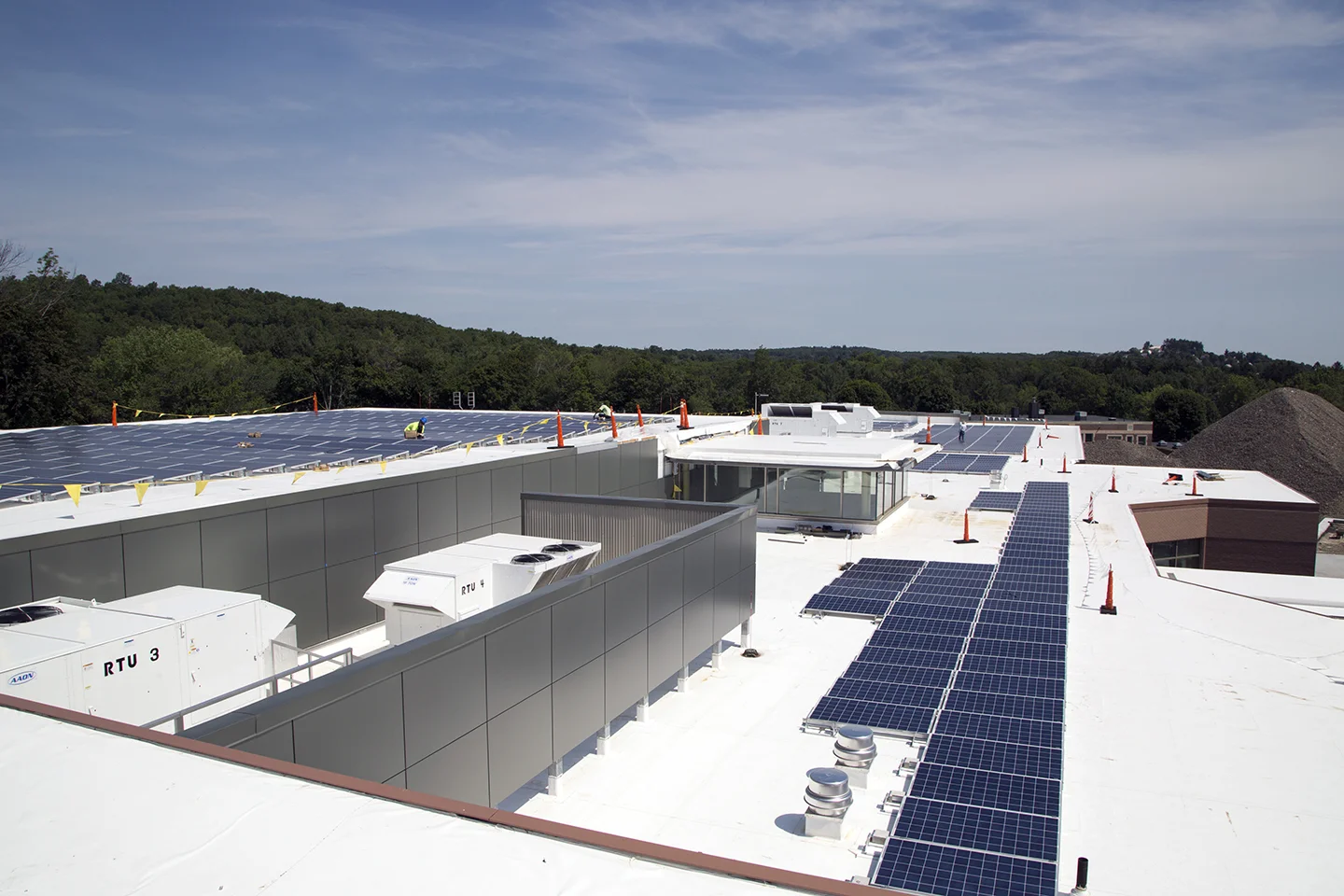 The solar panels on the roof of the new Nelson Place School
