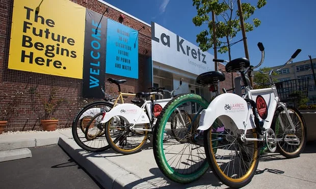 The entrance to Laci’s La Kretz Innovation Campus, which mentors local startups. Photograph: Los Angeles Cleantech Incubator