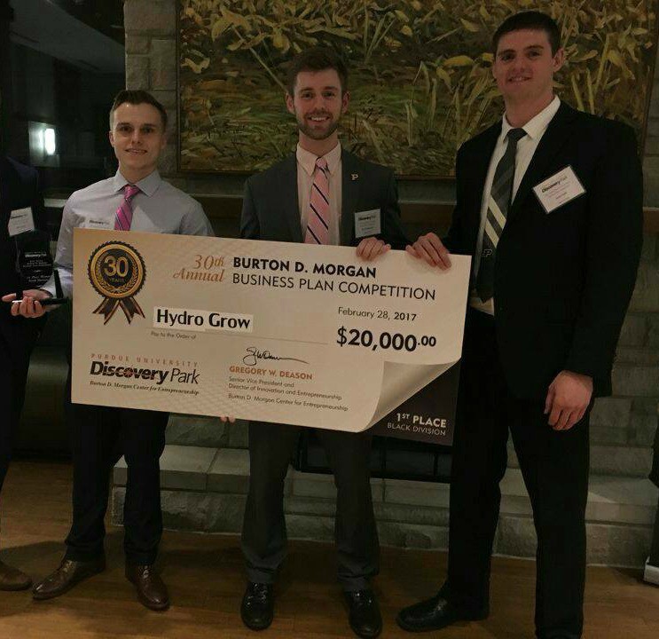 The Heliponix, formerly Hydro Grow, team winning the 30th Annual Burton D. Morgan Business Plan Competition February 28, 2017. (Image courtesy of Scott Massey)