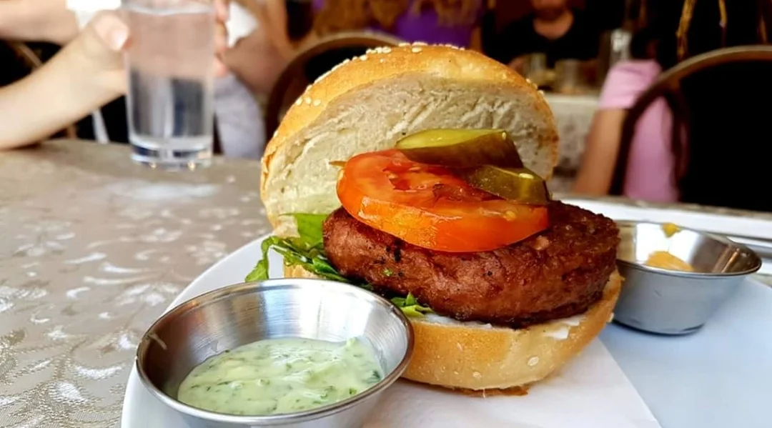 The Beyond Meat Burger’s patty is made from plant protein-based food products and tastes very similar to meat.