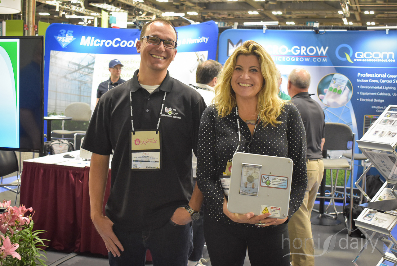 Paul Jaeger and Daphne Brogdon with Micro Grow Systems, showing their MicroCool solutions and sharing insights on creating the best climate in various crops.