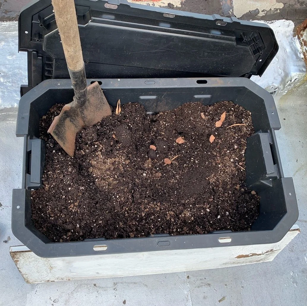 If you have a large container to mix the soil in, great! But if not, a tarp works just fine. Ryan Boysen