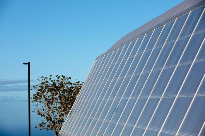 Tesla solar panels at Sensei's Lanai greenhouses. Sensei Ag