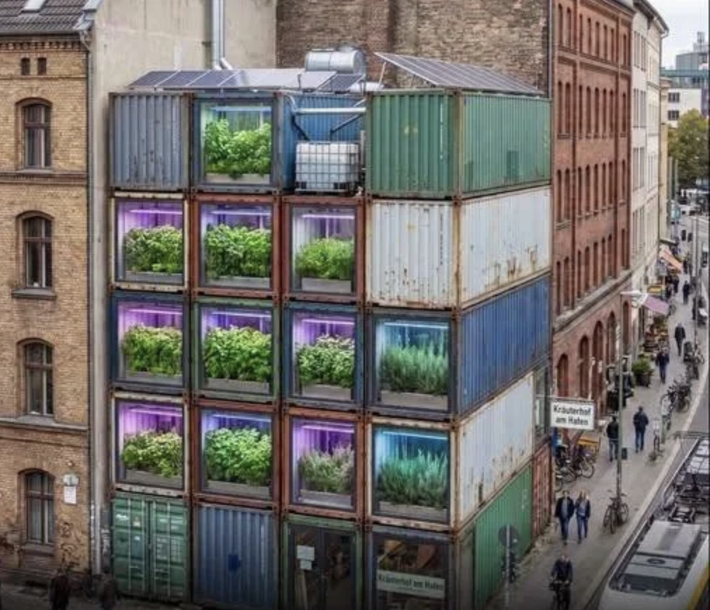In Germany, Retired Shipping Containers Become Vertical Herb Farms - Producing Fresh Food Inside Dense Neighborhoods With Little Available Land
