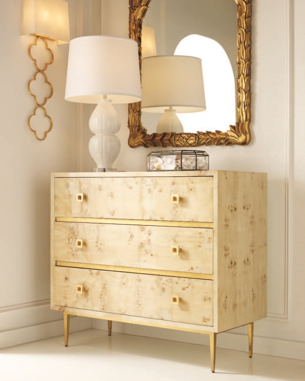 Worlds Away Burlwood Hudson Furniture Gold Mirror White Lamp Maison CE