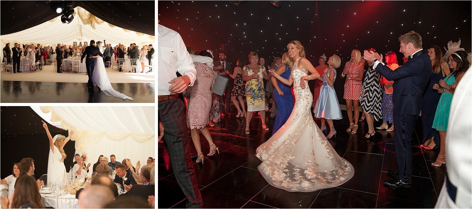 Bride on the sparkly marquee dancefloor, farm wedding in the Scottish Borders (Copy)