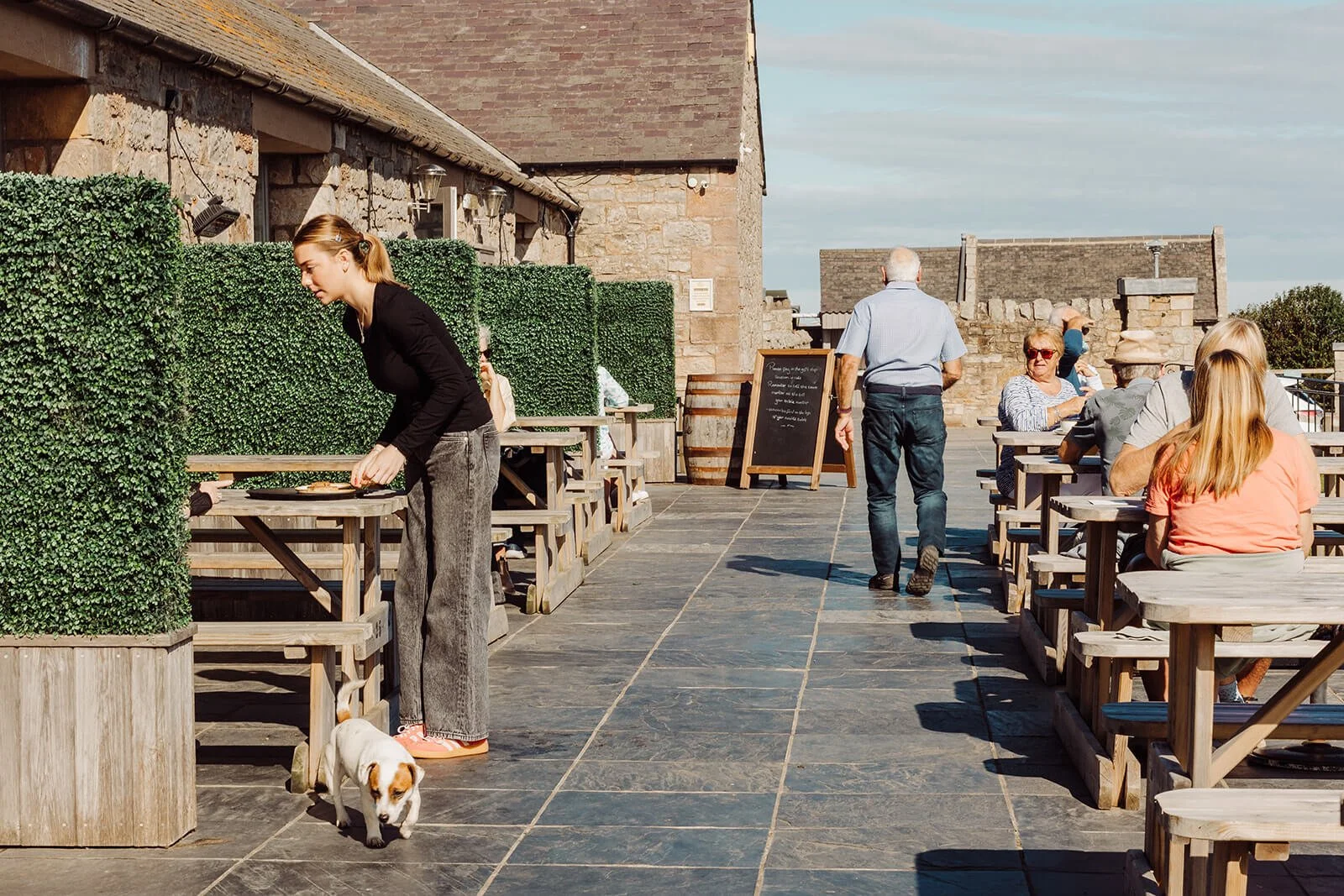 Brand photography at Barn at Beal showing outdoor dining experience and customer atmosphere