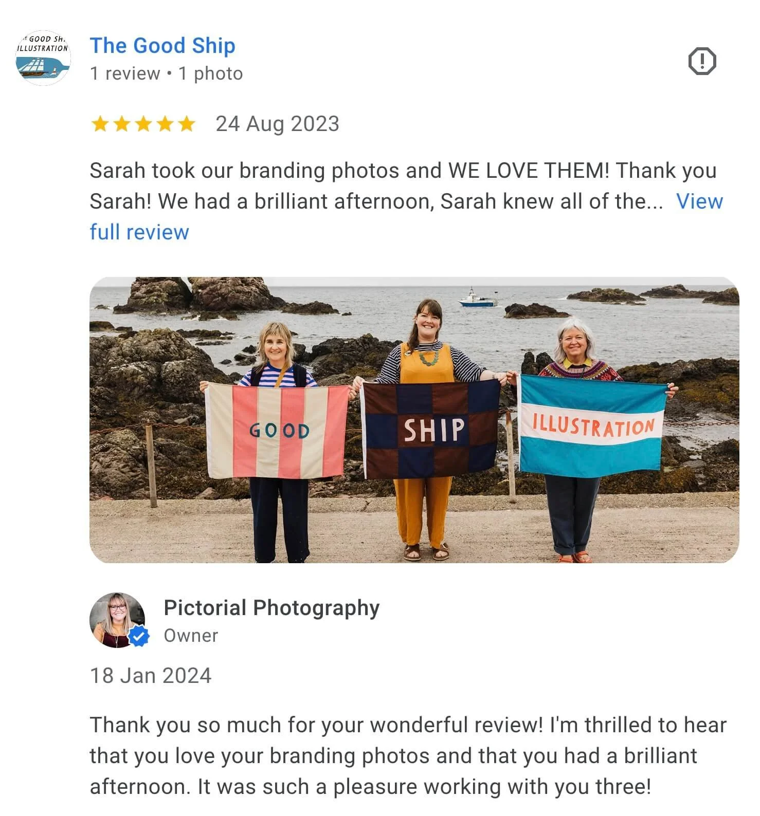 A screenshot of Pictorial Photography reviews page showing the Good Ship Illustrations review.