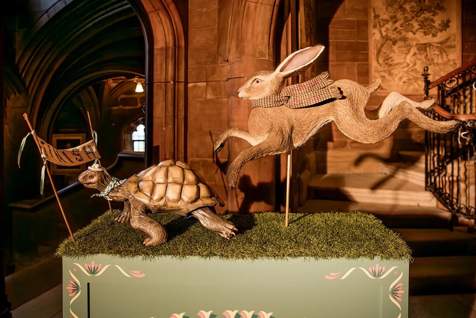 'Tallulah and Hector' a hare and a Tortoise at Bamburgh Castletoise