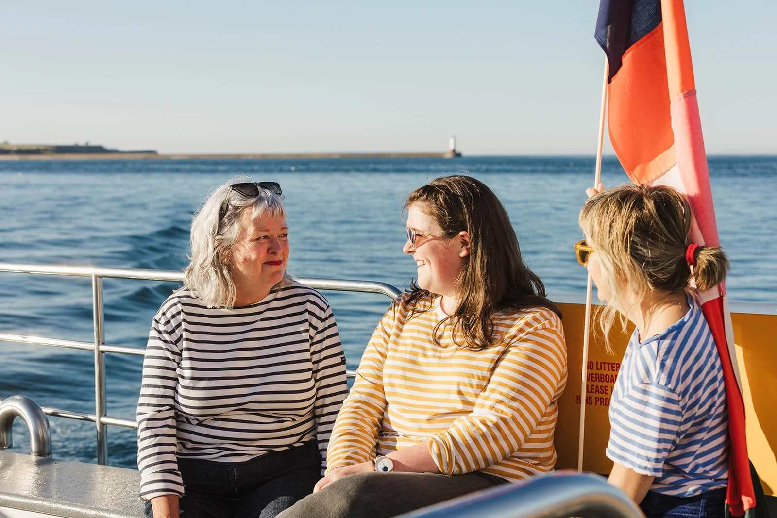 Tania, Katie and Helen from Good Ship illustrations on a Location Shoot on a local Boat Trip in Berwick-Upon-Tweed.