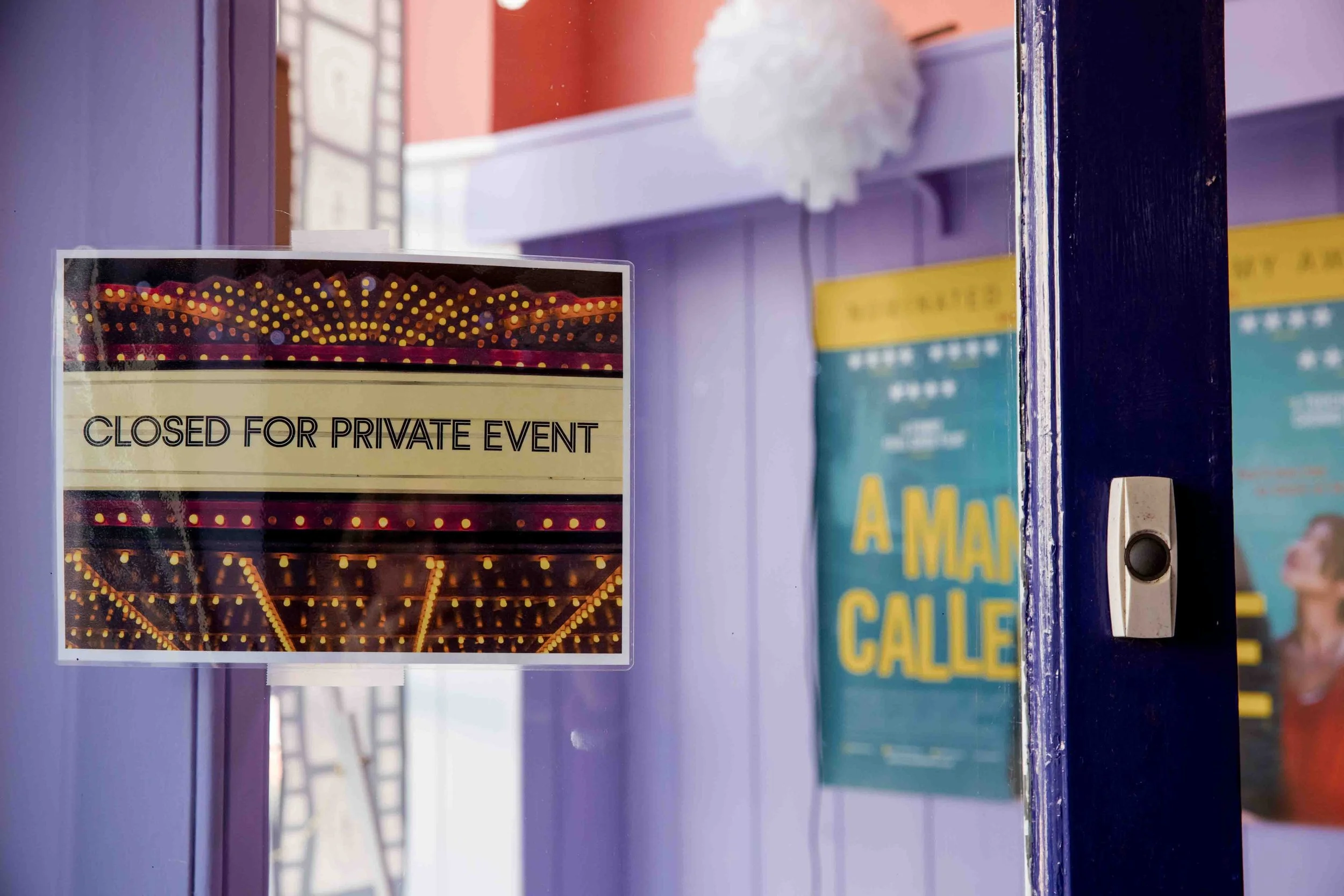 Closed for private event sign displayed on the door at Jackal for Berwick Film Society’s 21st birthday celebration.