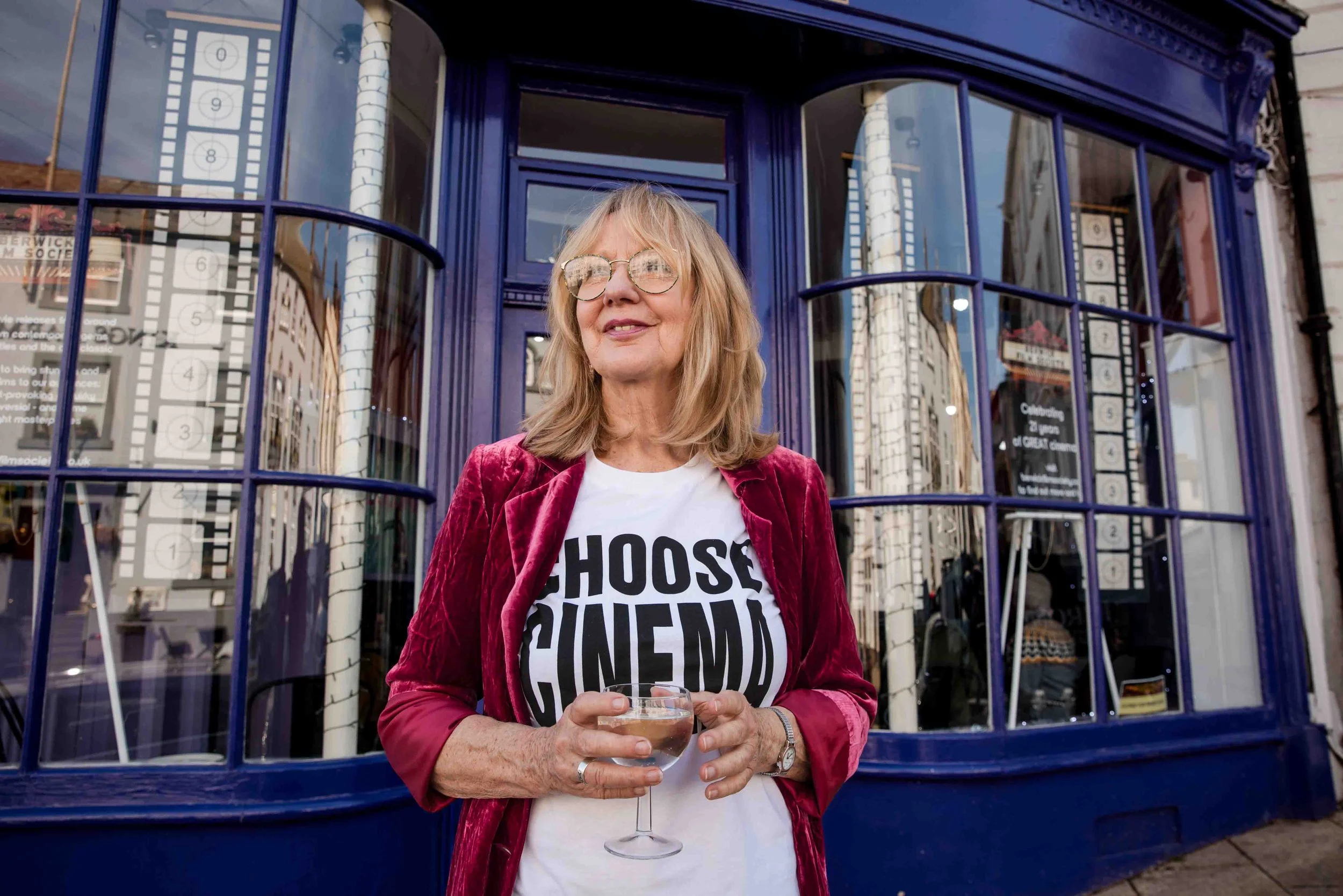 Genni Poole from Berwick Film Society standing outside Jackal on Hide Hill during the society’s 21st birthday celebration.