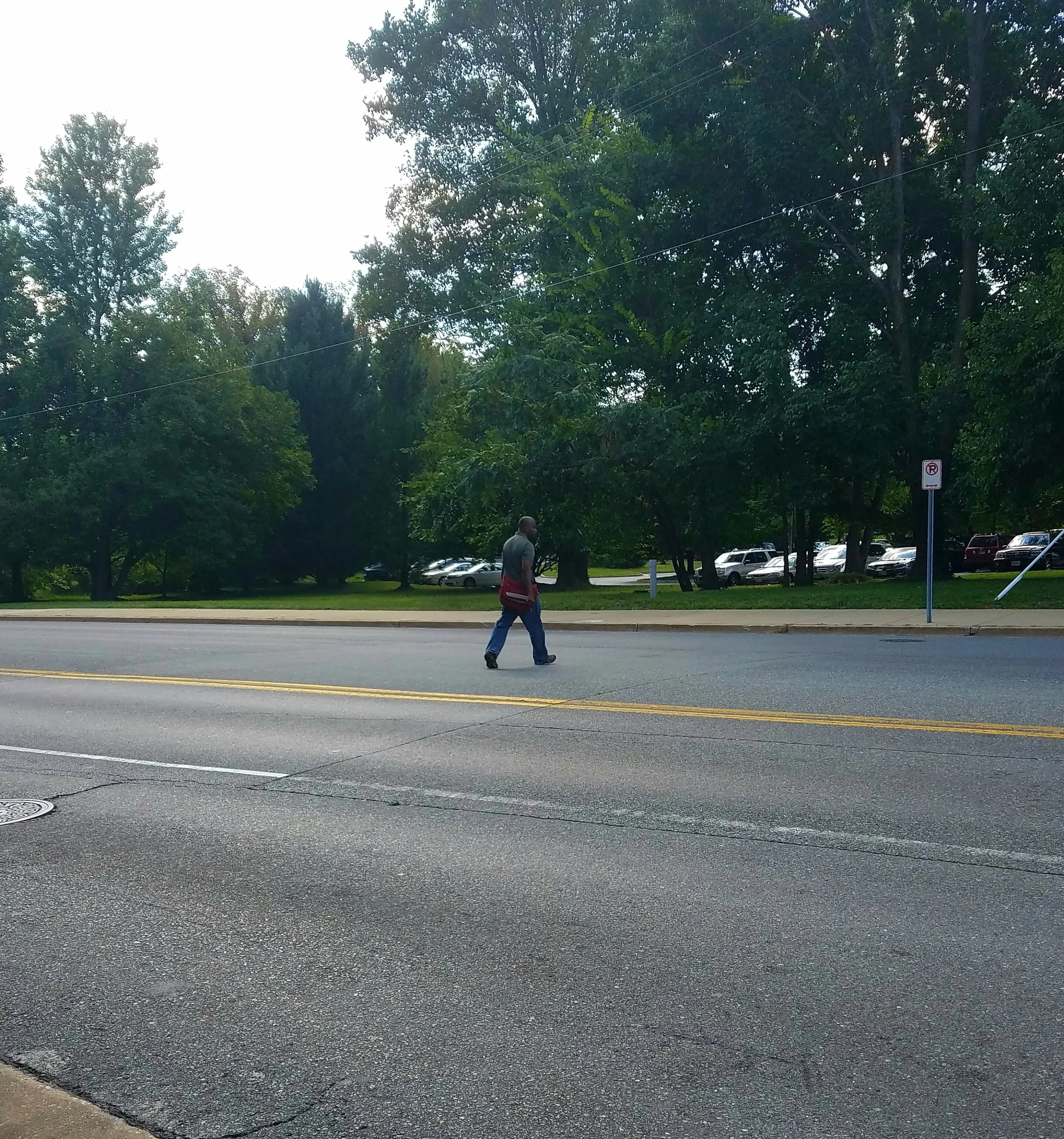 This spot at Executive Blvd (near the aquatic center) could really use a mid-block crossing. Submitted by Amy G.