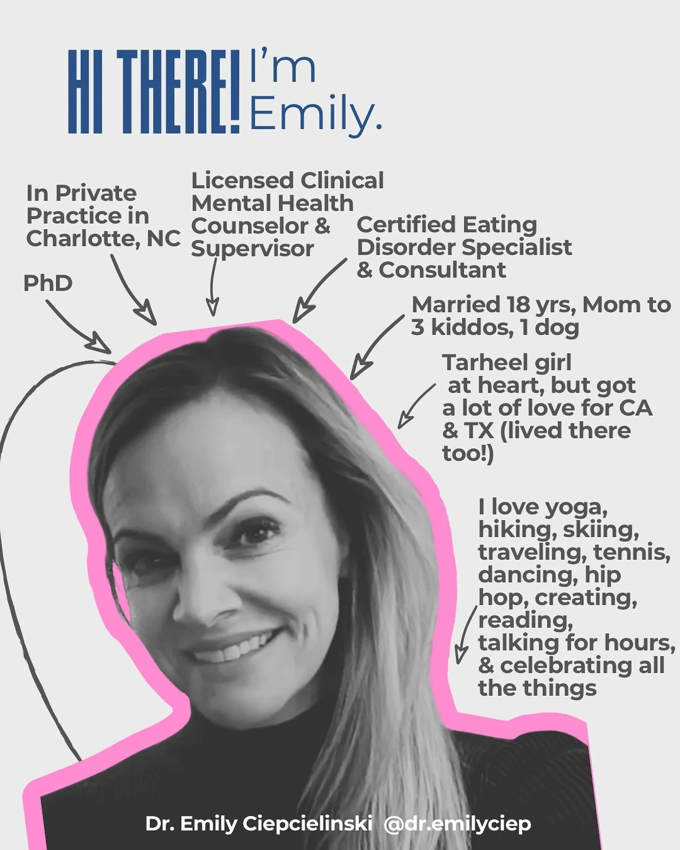 👋Hello! Thought I&rsquo;d introduce myself again since there&rsquo;s a lot of new faces around here. I&rsquo;m Dr. Emily Ciepcielinski &mdash; a licensed clinical mental health counselor and supervisor, as well as a certified eating disorder special