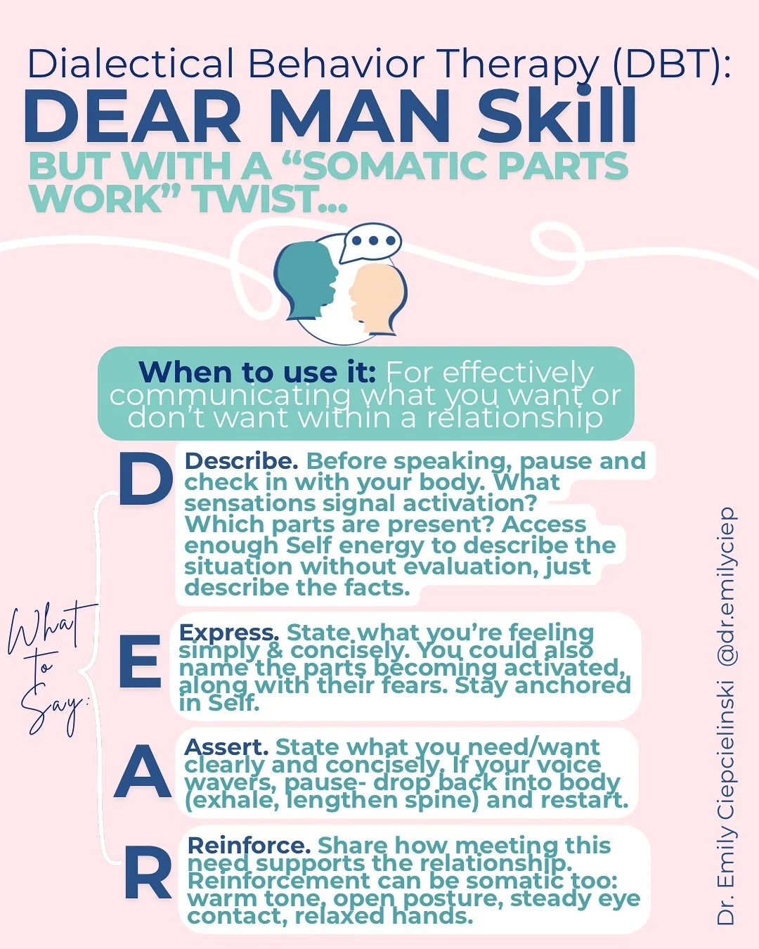 🗣️Sometimes the hardest part of communicating our needs isn&rsquo;t the words&hellip; it&rsquo;s what&rsquo;s happening inside while we&rsquo;re trying to say them. (And then subsequently losing our words! 🫠)

DEAR MAN is a classic DBT skill &mdash