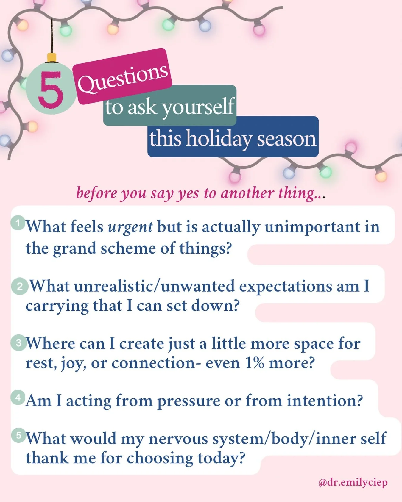 The holidays can feel loud- full of expectations, pressure, comparison, and a pace that doesn&rsquo;t always match what our bodies or hearts really want or need&hellip;

Which question landed with you most today?👇🏼

✨ Save this for the moments when