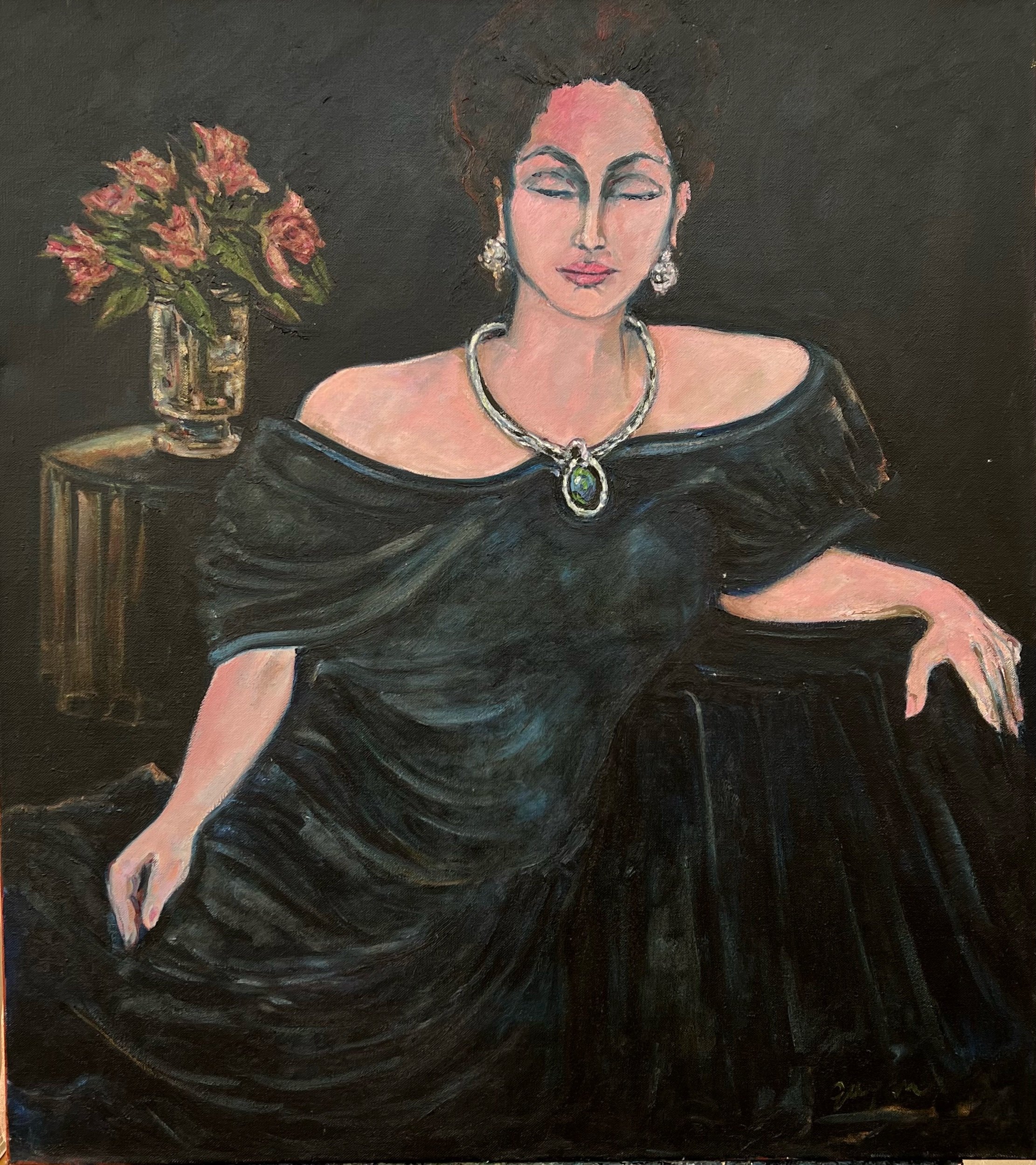 Figure with Black Dress &amp; Roses 