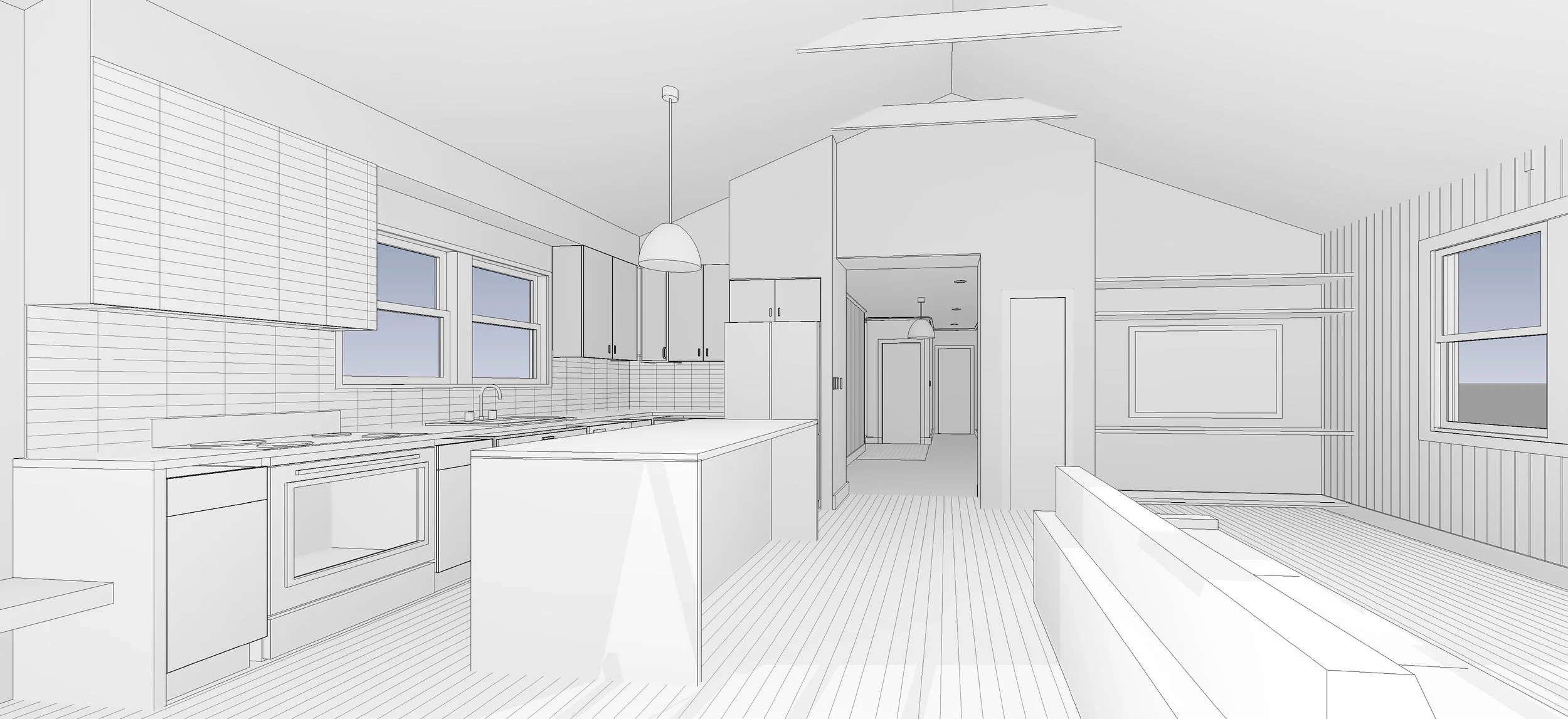 conceptual rendering of kitchen and living area