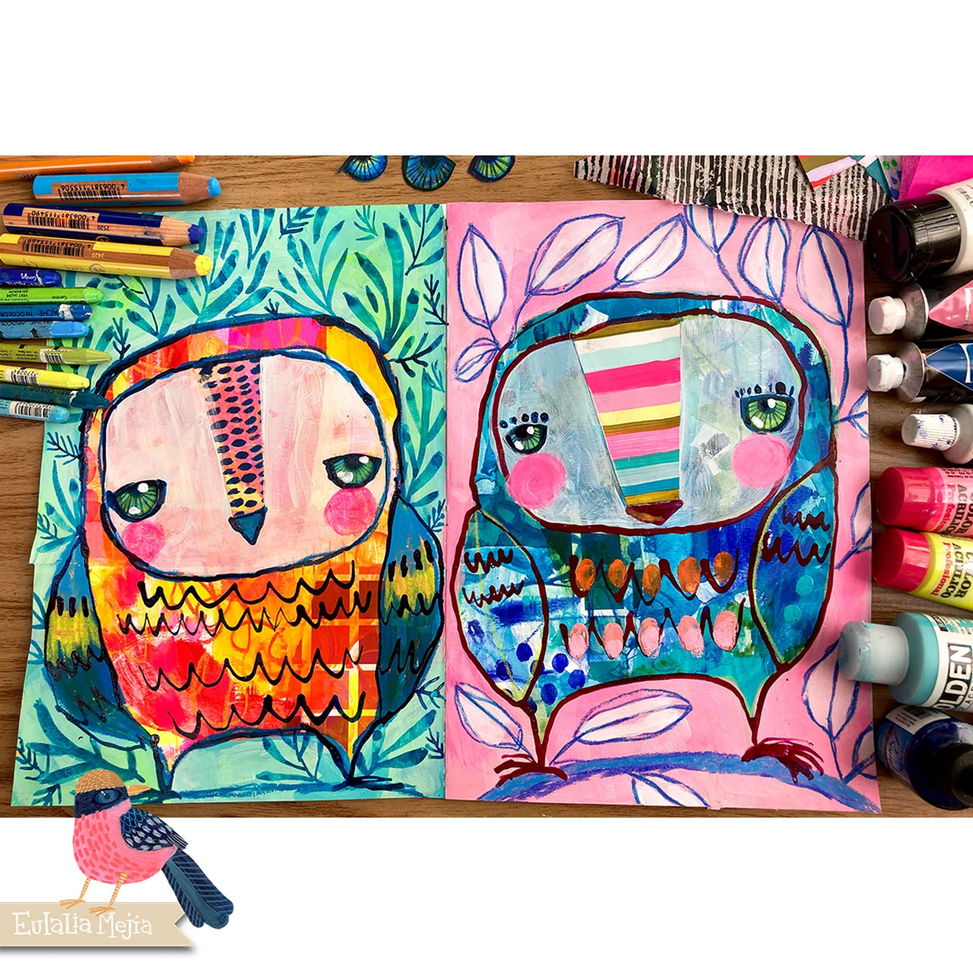 Mixed media art journaling online class · Eulalia Mejia. Illustration