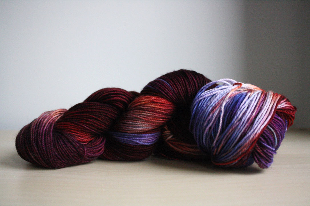 Three Irish Girls' Adorn Luxe base (85% merino, 15% nylon) in the colorway Buckingham, which you can purchase here .