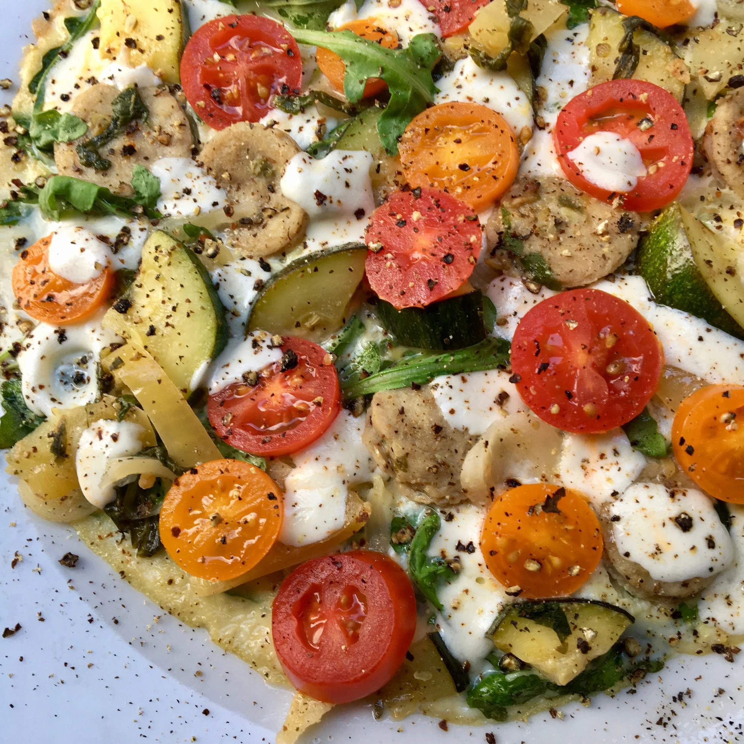 Meat + Veggie Lovers Leftover Pizza Omelette