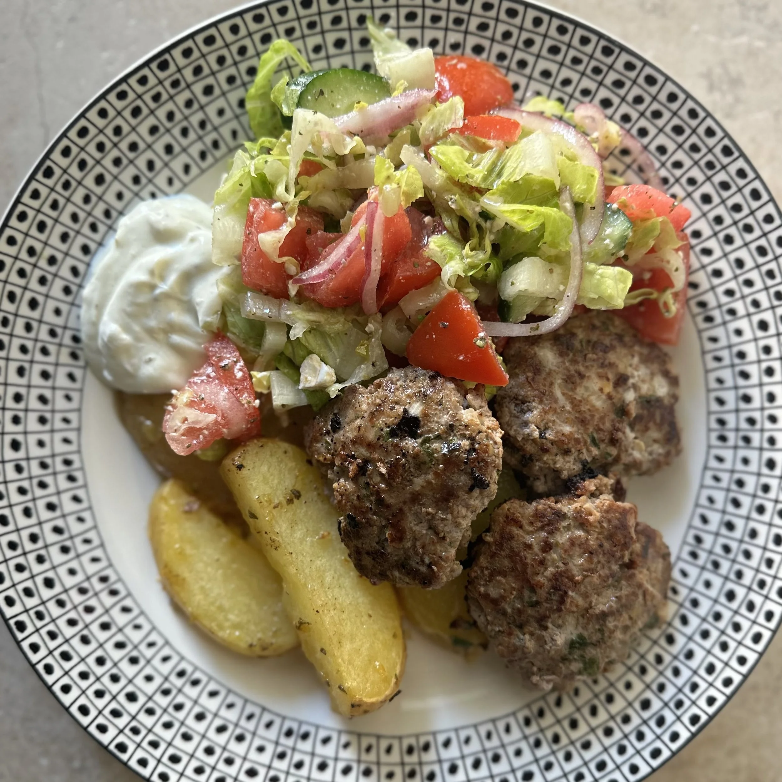 Greek Night: Roasted Lemon Potatoes + Biftekia