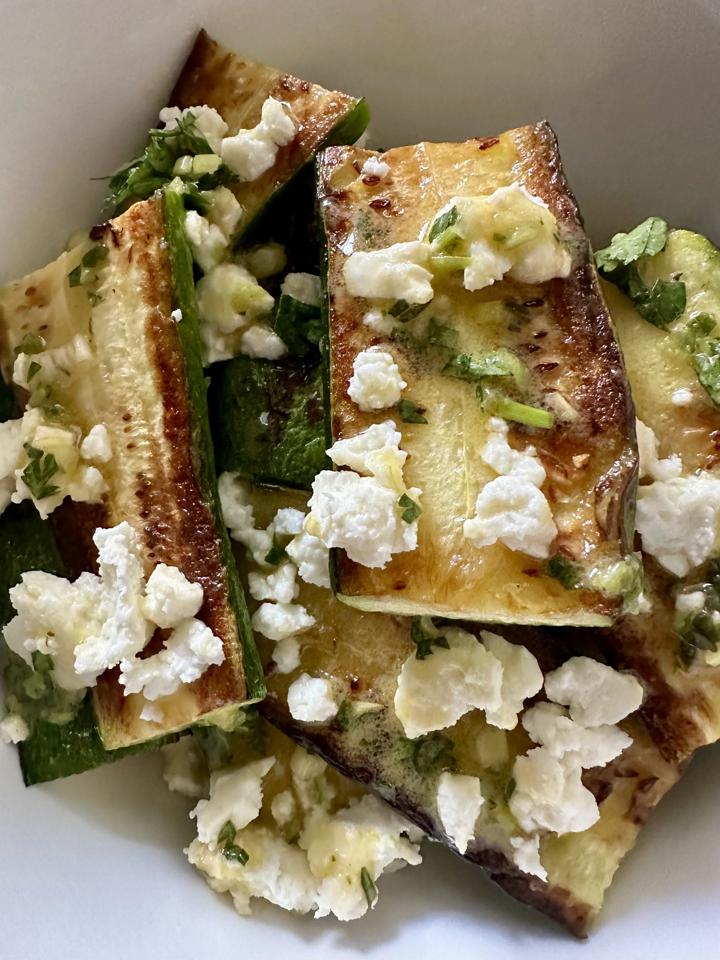 Pan Seared Zucchini with Feta and Honey Lemon Vinaigrette