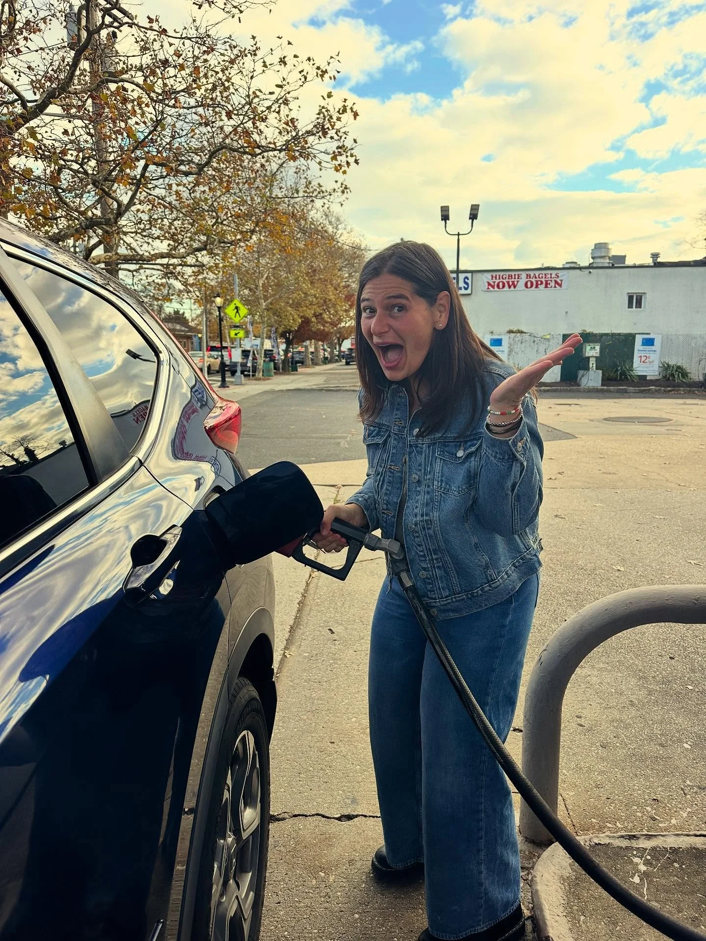 Just out in the world, pumping gas, while wearing my Dr Dre denim tuxedo. First time at the gas station ⛽️ Thanks for the lesson, Aunt Deb!!
