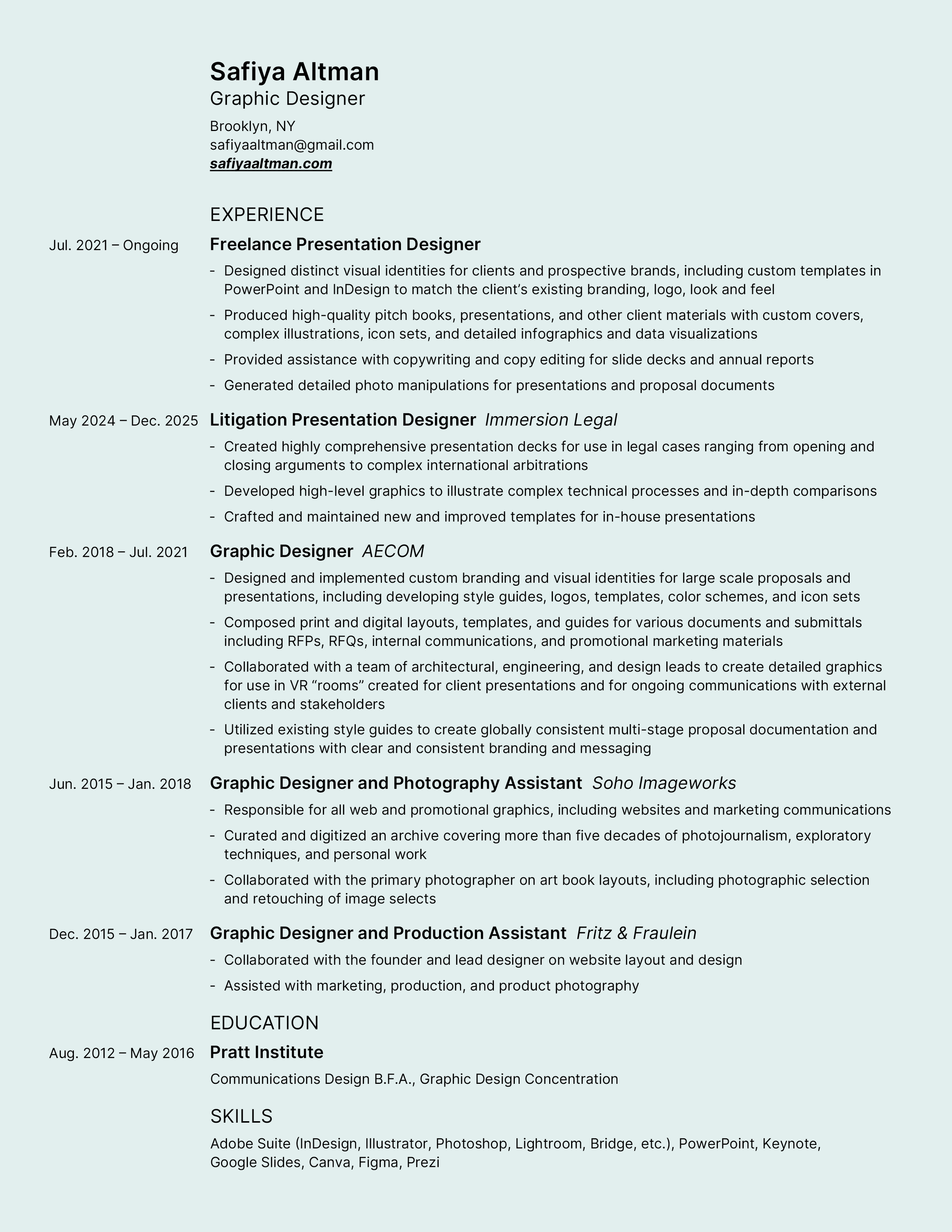 Safiya Altman Graphic Designer Resume