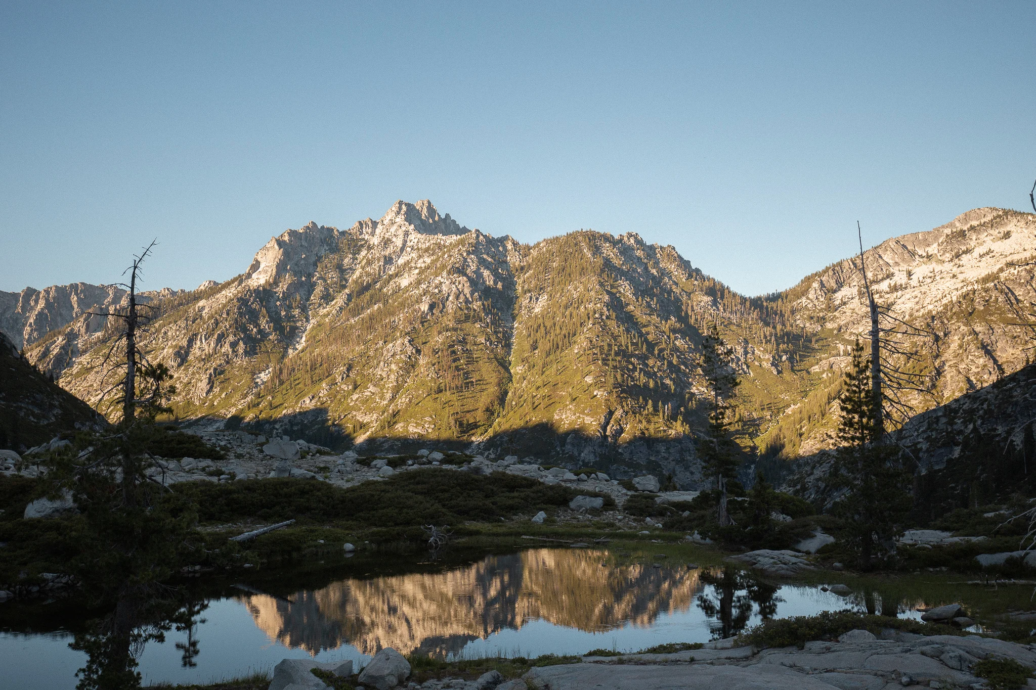 Sawtooth's reflecting in the Boulder Lake Basin. 